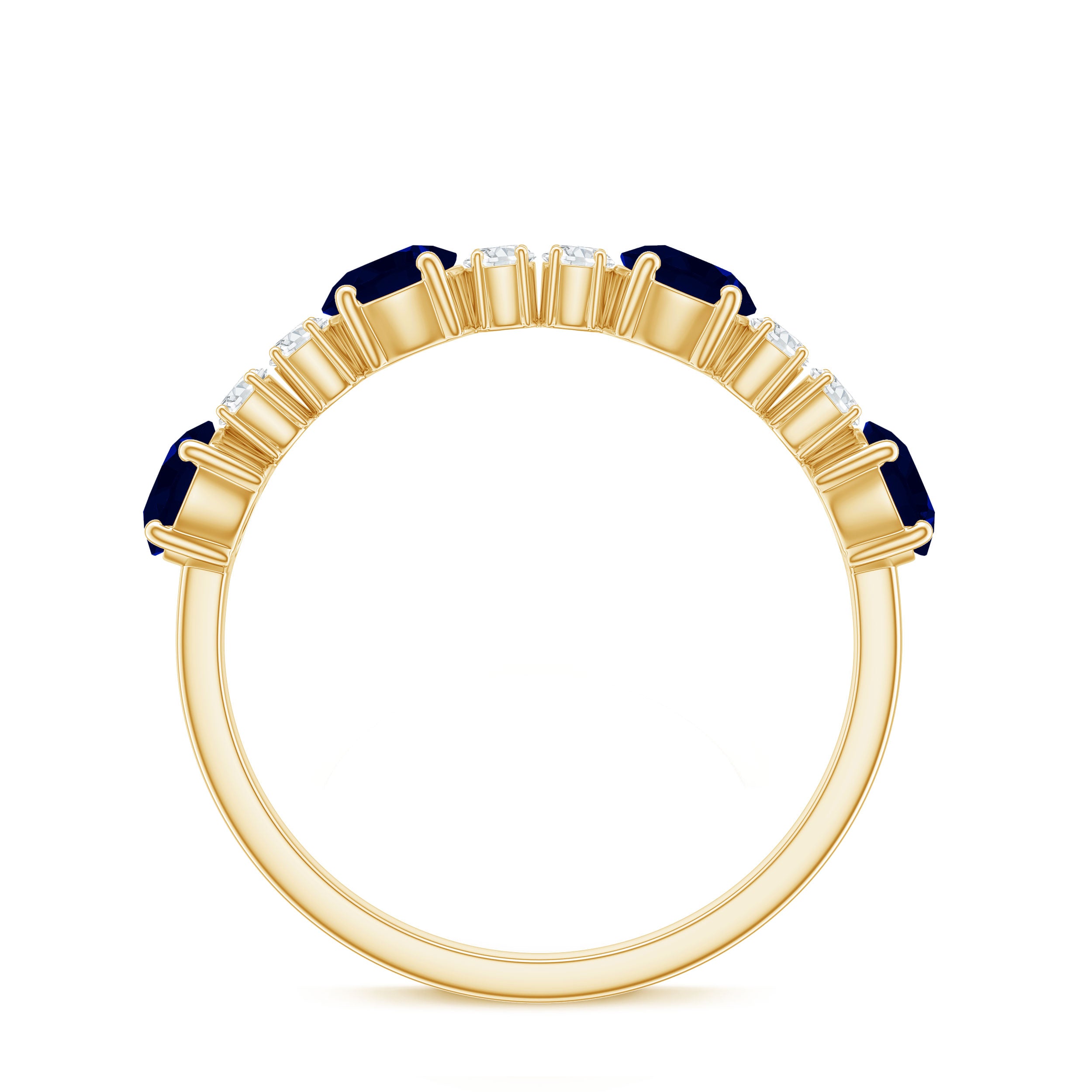 Genuine Blue Sapphire Half Eternity Ring with Diamond AAA - Rosec Jewels