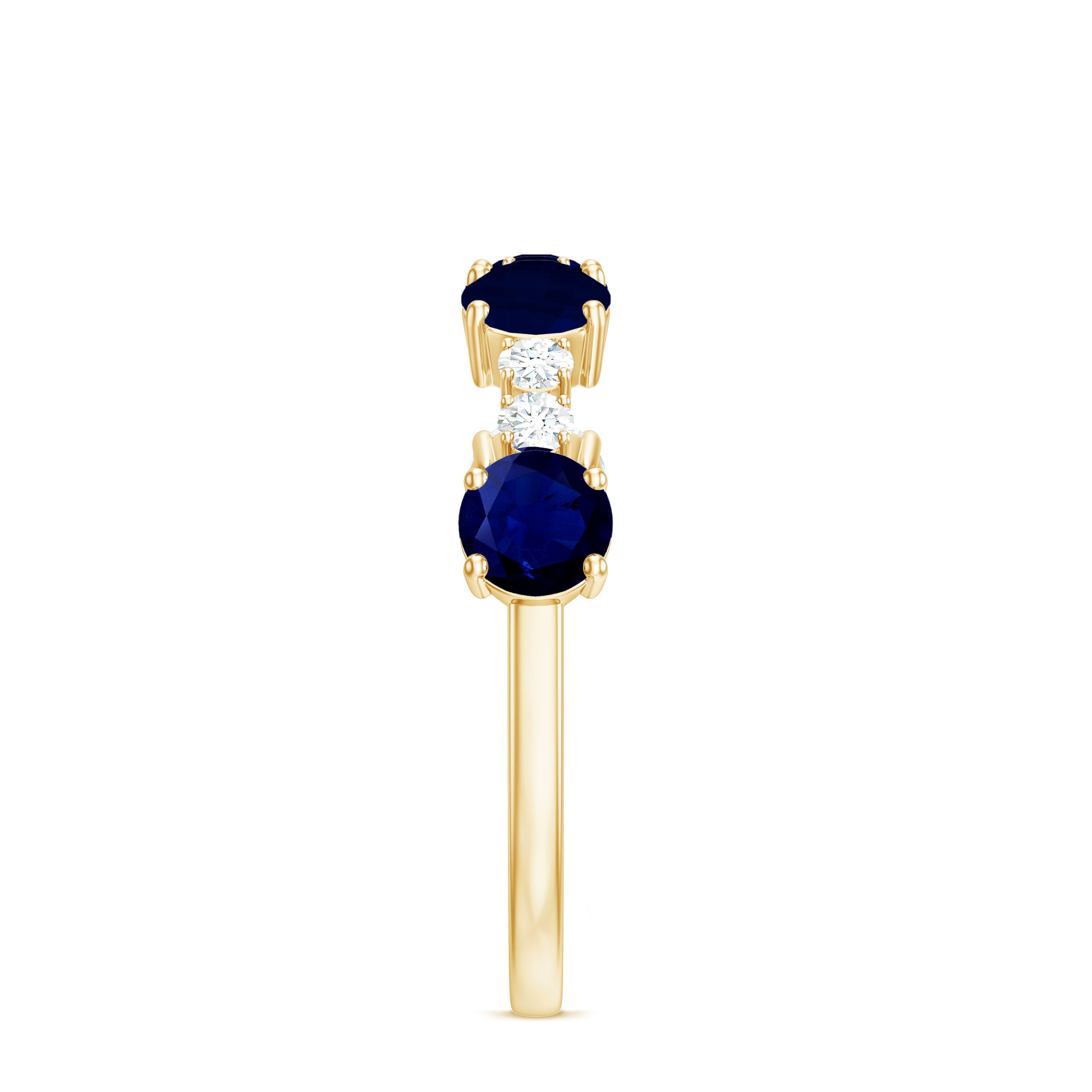 Genuine Blue Sapphire Half Eternity Ring with Diamond AAA - Rosec Jewels