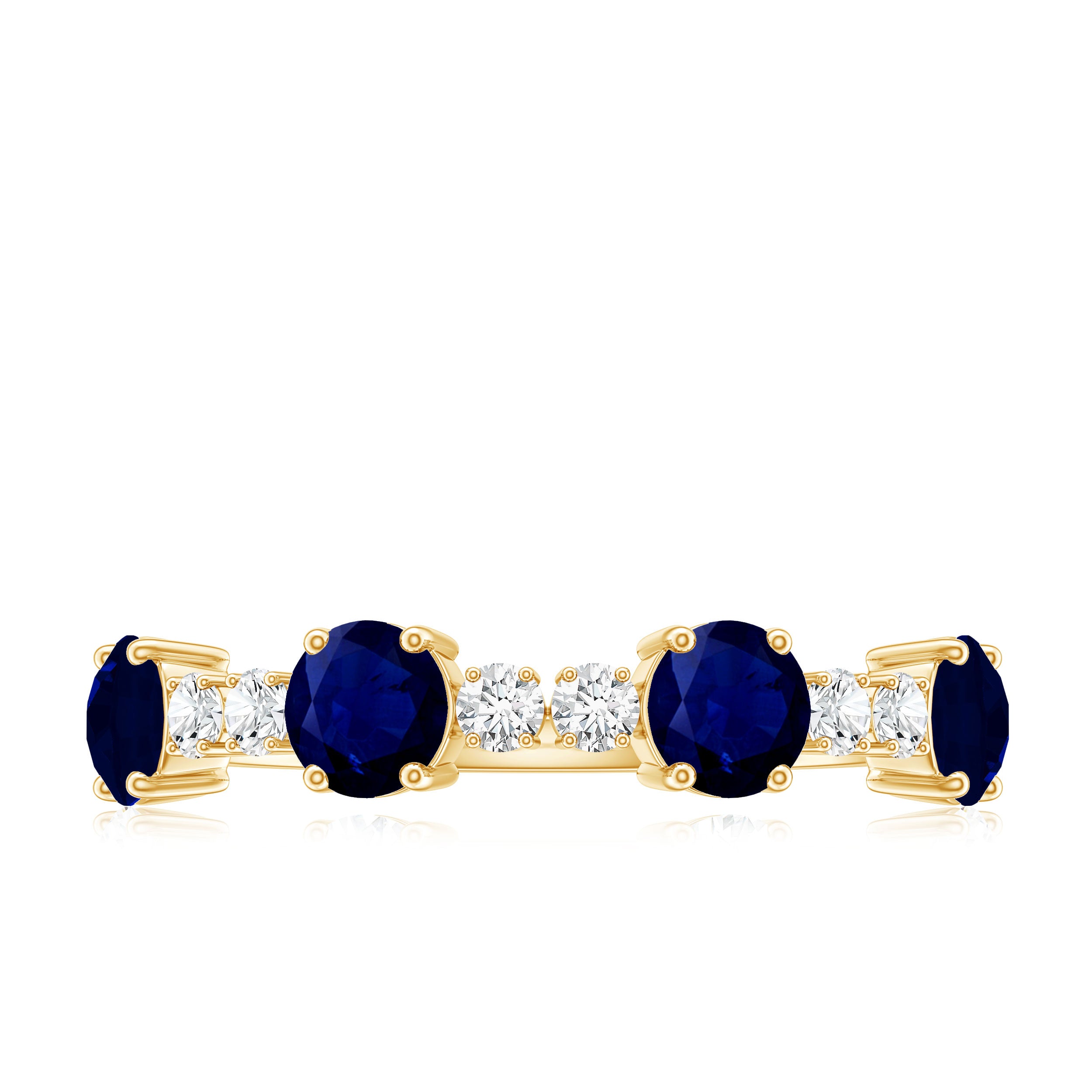Genuine Blue Sapphire Half Eternity Ring with Diamond AAA - Rosec Jewels