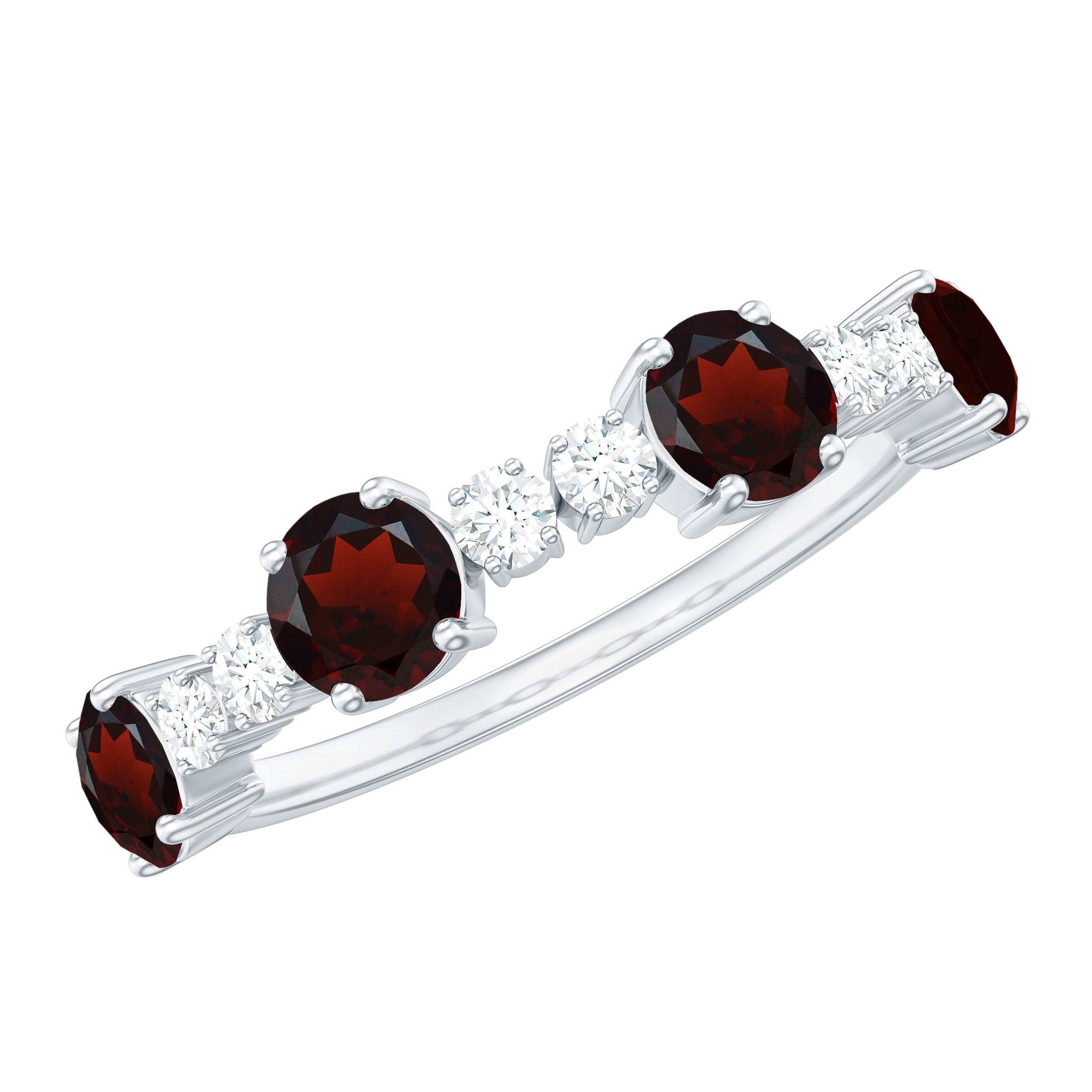Genuine Garnet Half Eternity Ring with Diamond