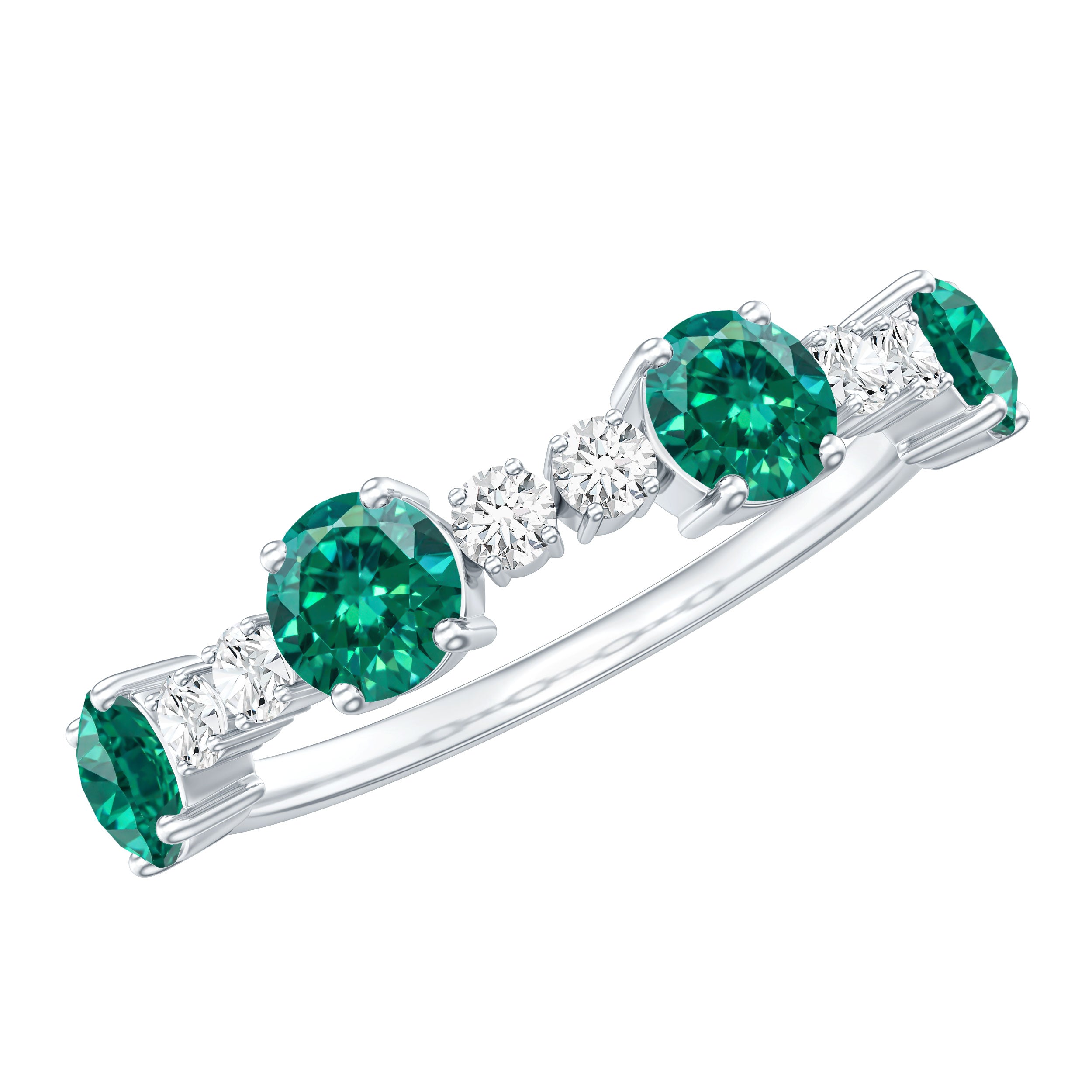 Certified Lab Grown Emerald Diamond Half Eternity Ring in Prong Set AAAA - Rosec Jewels