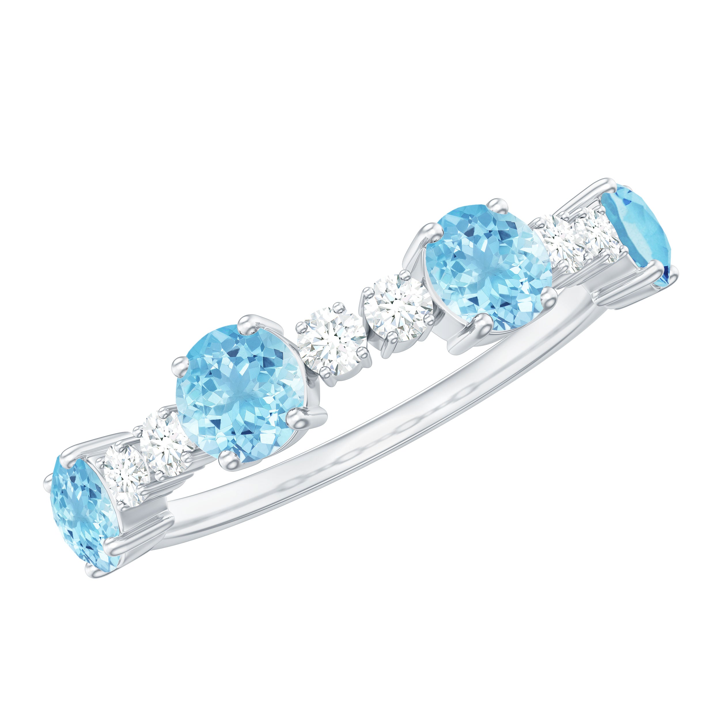 Aquamarine and Diamond Half Eternity Ring in Prong Setting