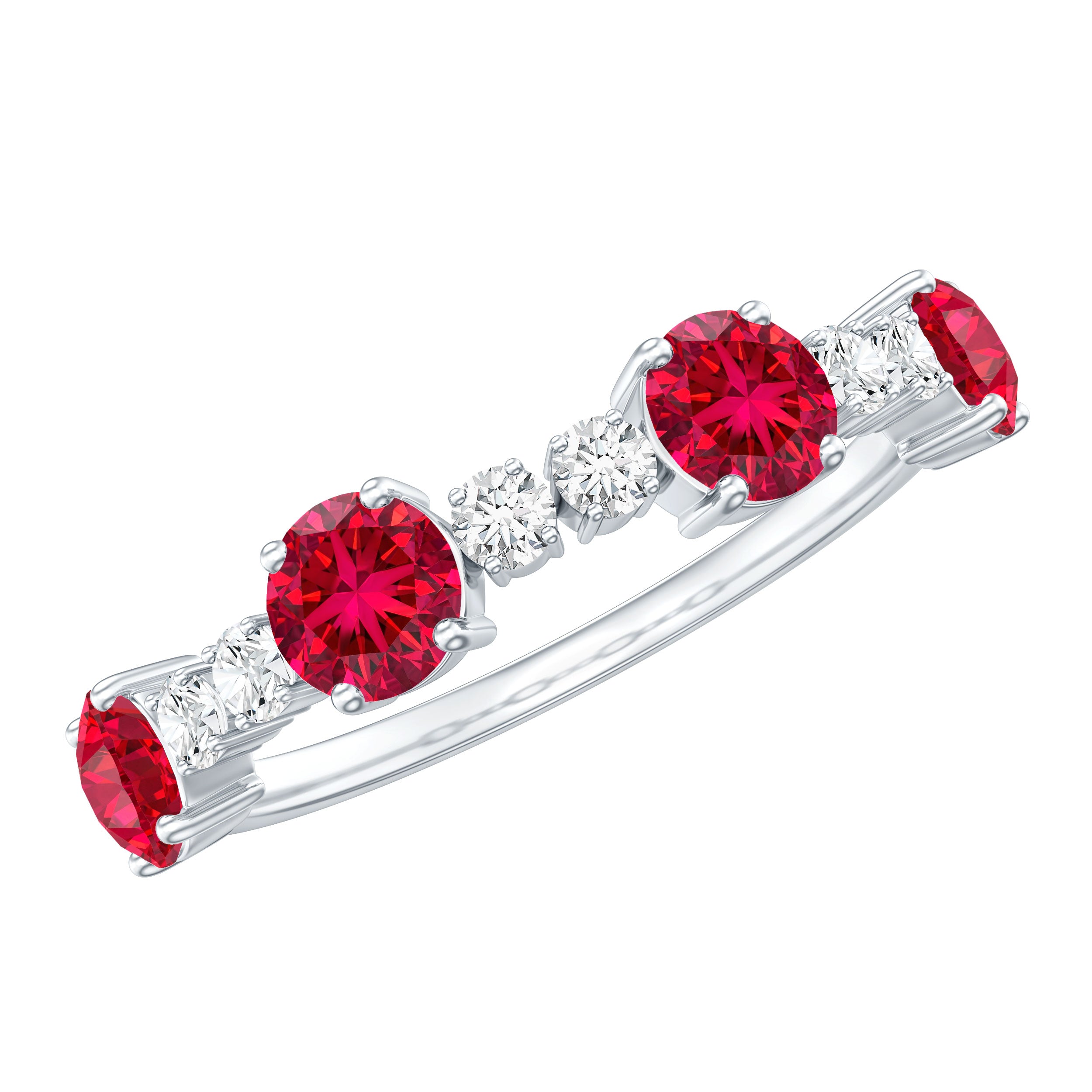 Certified Lab Grown Ruby Half Eternity Ring with Diamond AAAA - Rosec Jewels