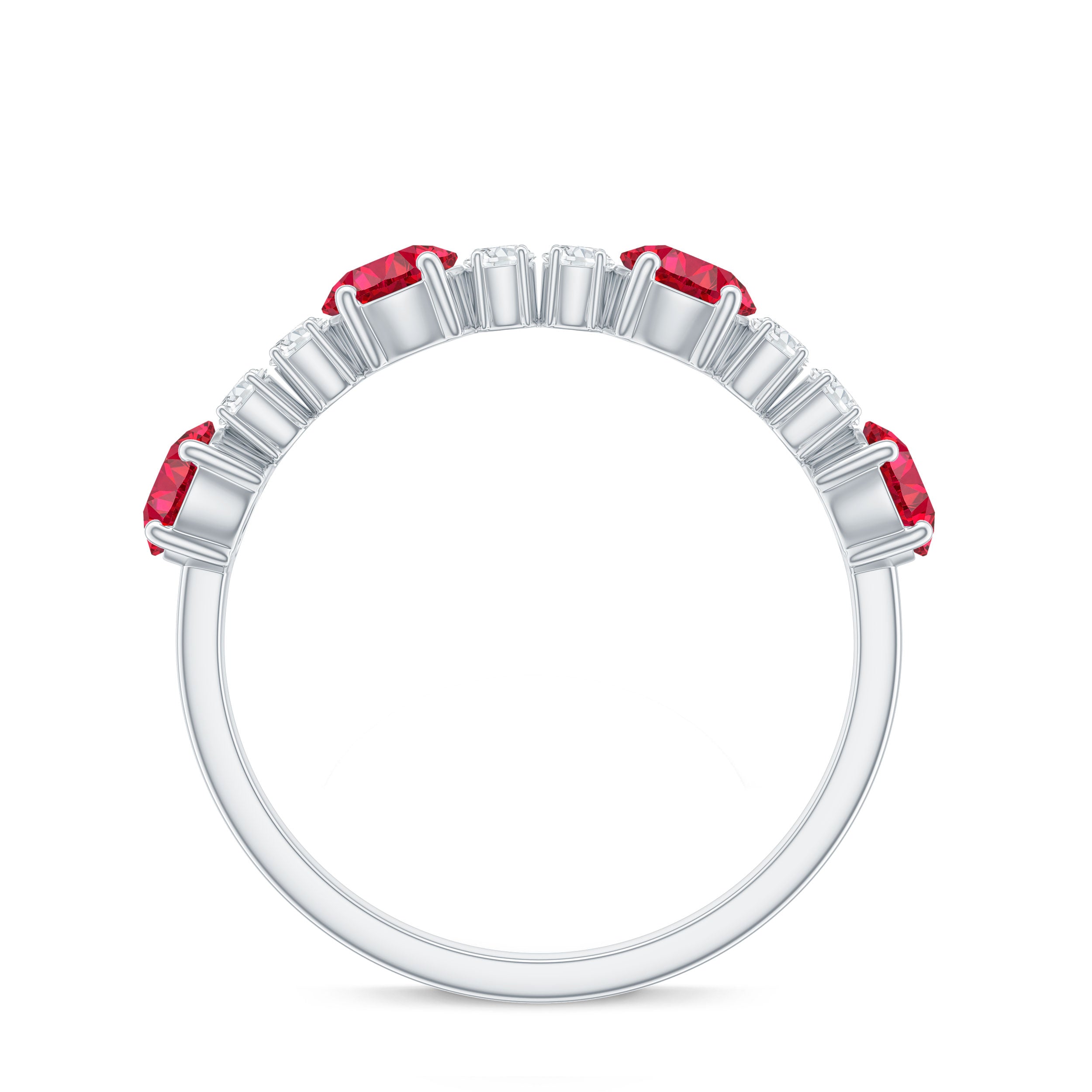 Certified Lab Grown Ruby Half Eternity Ring with Diamond AAAA - Rosec Jewels