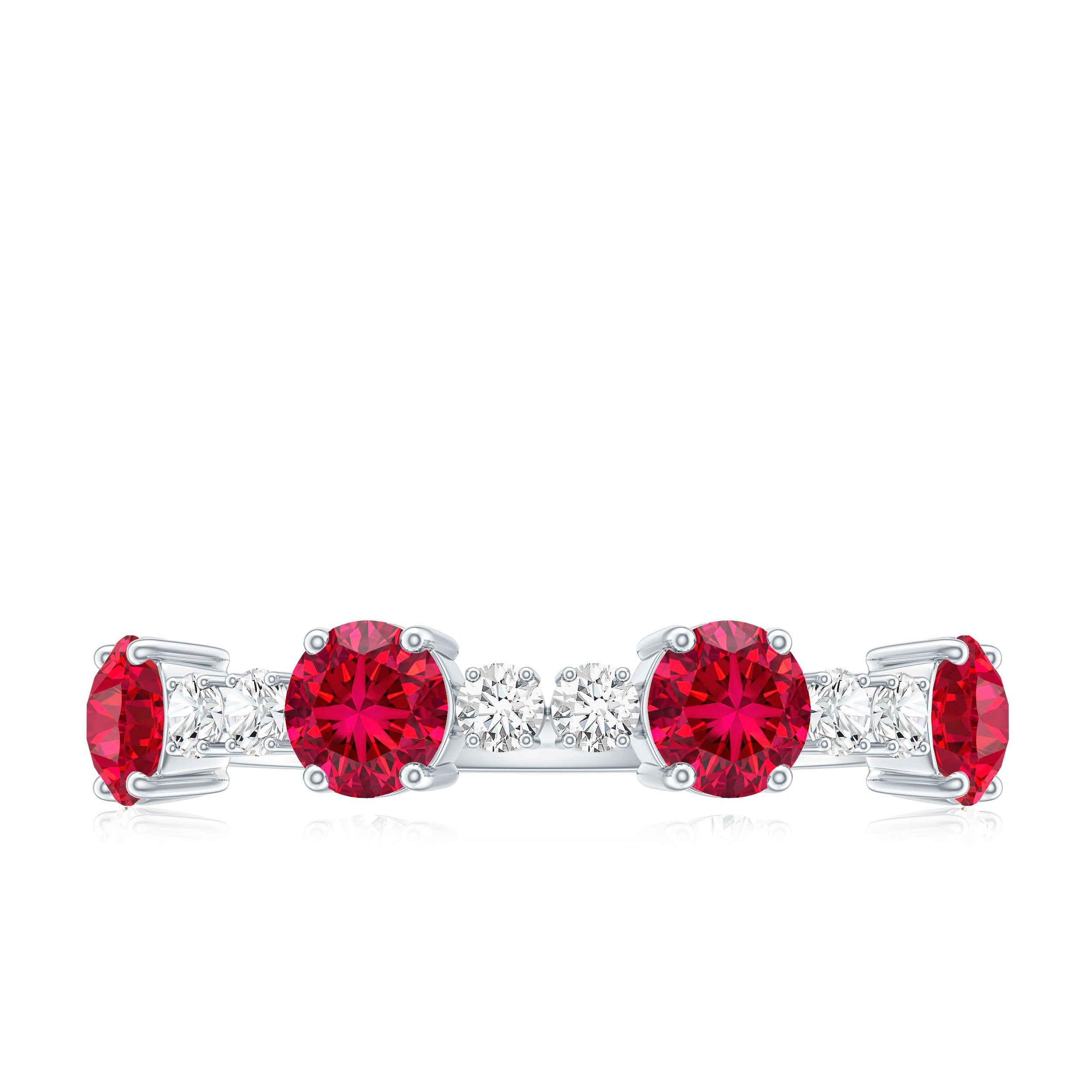 Certified Lab Grown Ruby Half Eternity Ring with Diamond AAAA - Rosec Jewels