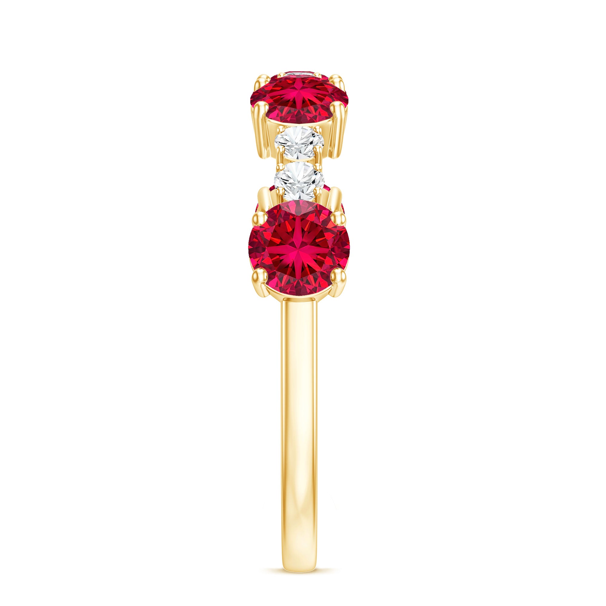 Certified Lab Grown Ruby Half Eternity Ring with Diamond AAAA - Rosec Jewels