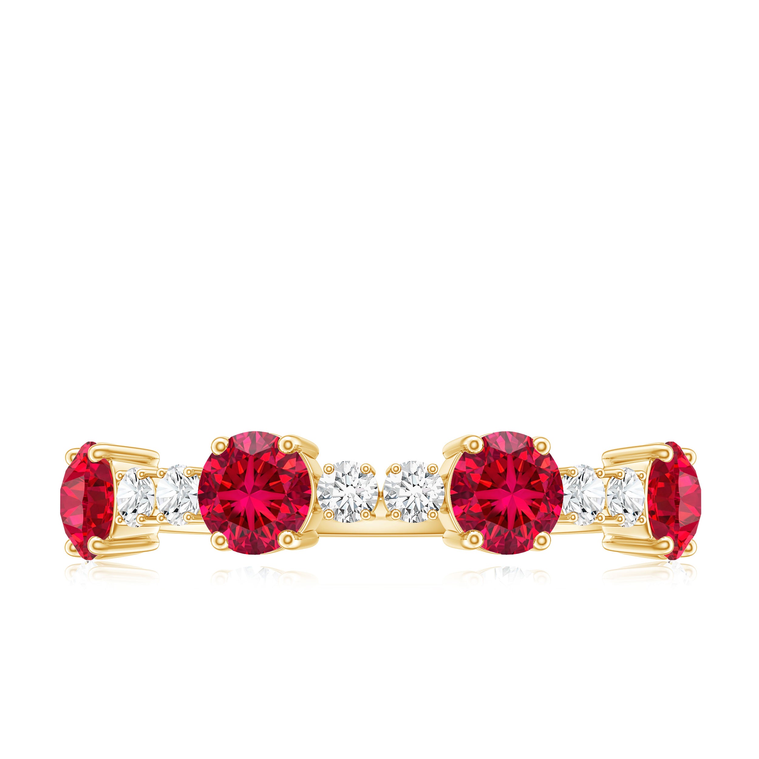 Certified Lab Grown Ruby Half Eternity Ring with Diamond AAAA - Rosec Jewels