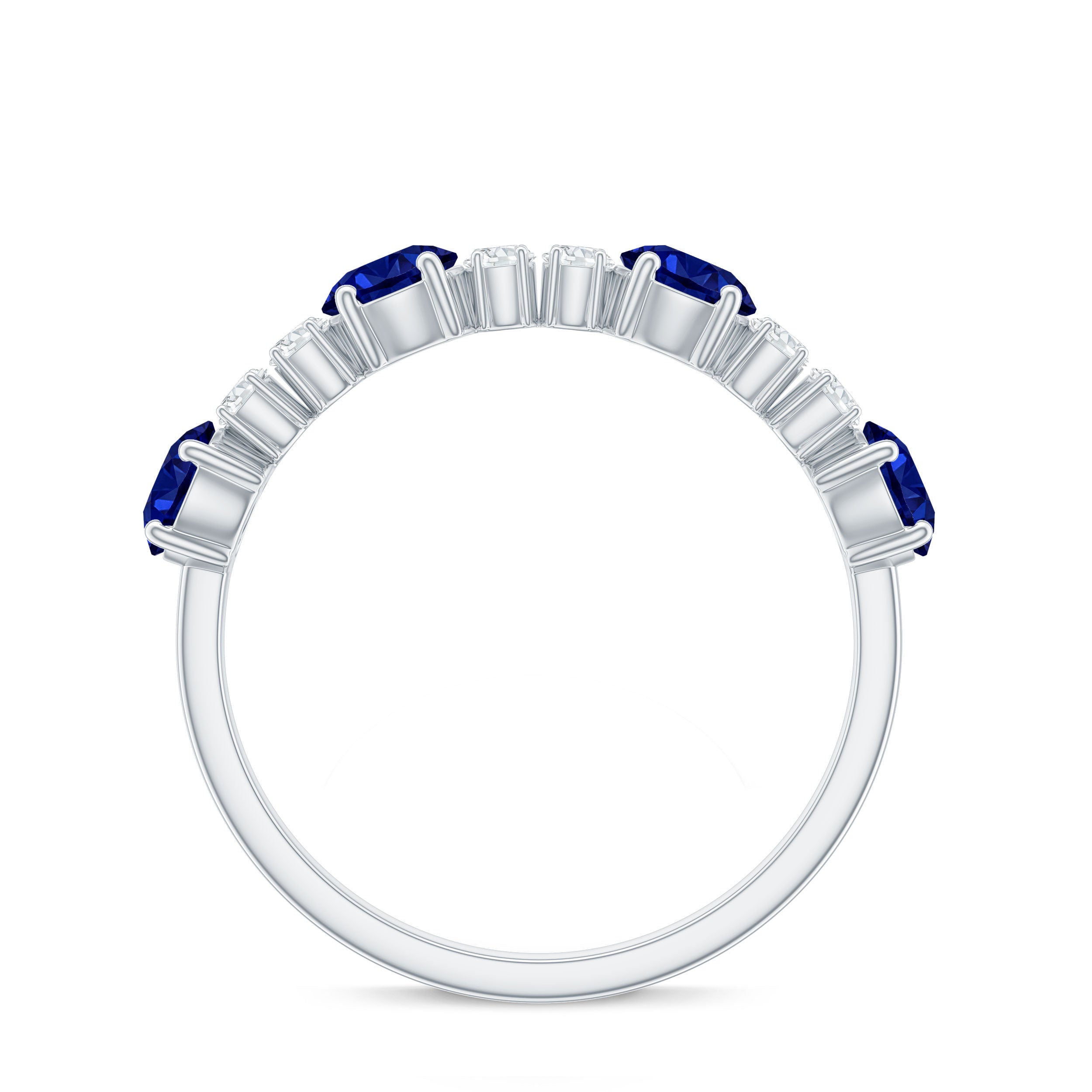 Certified Lab Grown Blue Sapphire Half Eternity Anniversary Ring with Diamond AAAA - Rosec Jewels