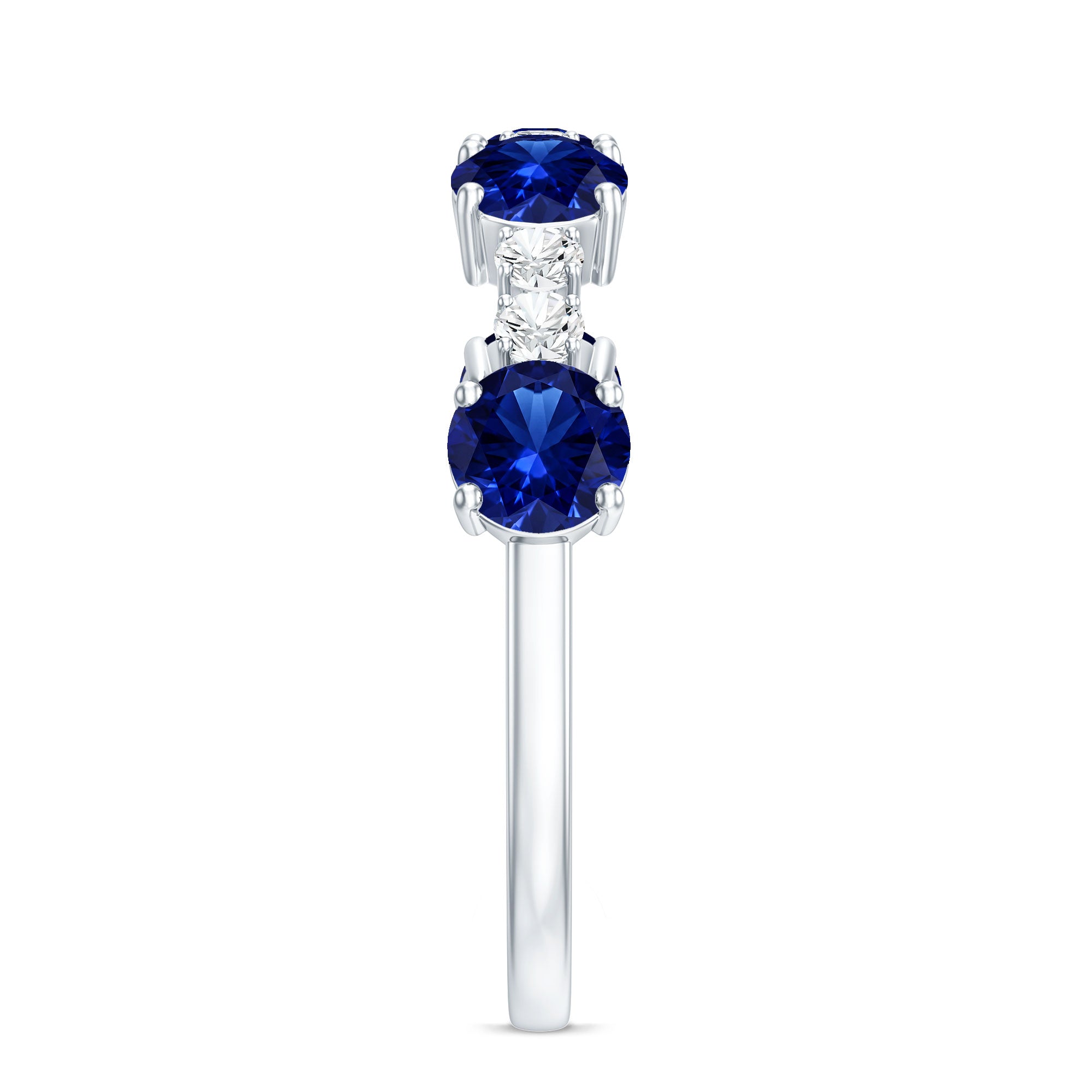 Certified Lab Grown Blue Sapphire Half Eternity Anniversary Ring with Diamond AAAA - Rosec Jewels