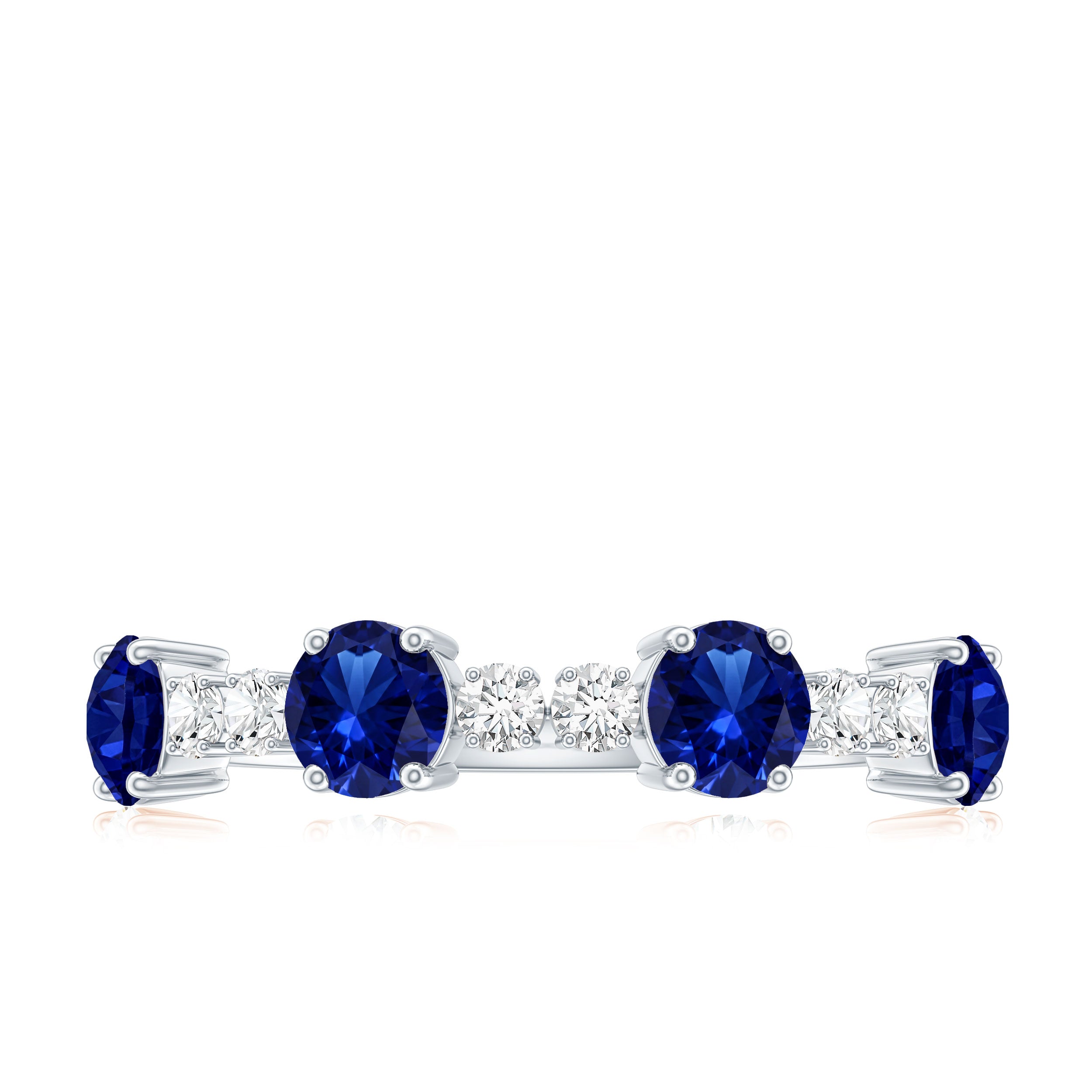 Certified Lab Grown Blue Sapphire Half Eternity Anniversary Ring with Diamond AAAA - Rosec Jewels