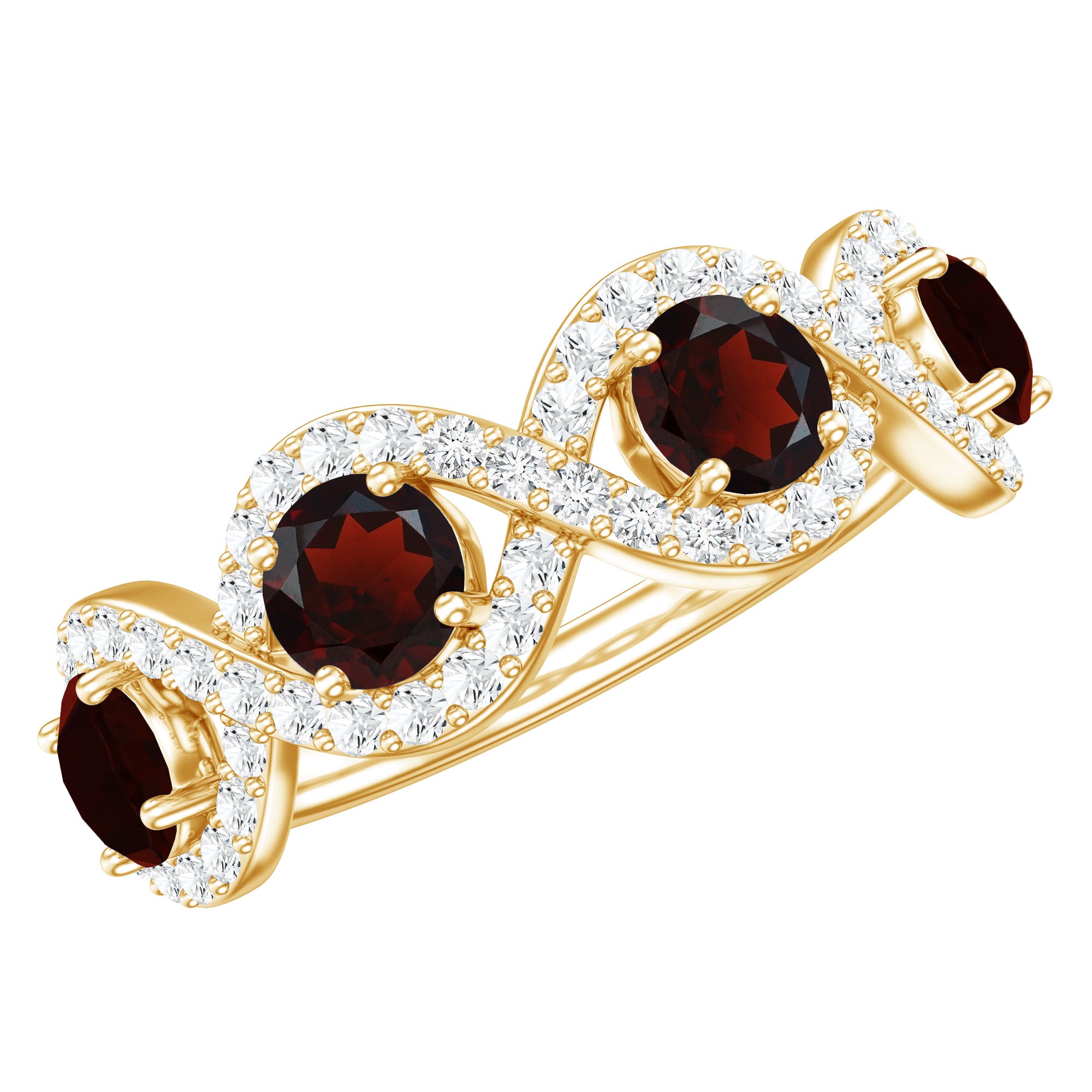 Natural Garnet Diamond Infinity Eternity Ring with Braided Shank AAA - Rosec Jewels