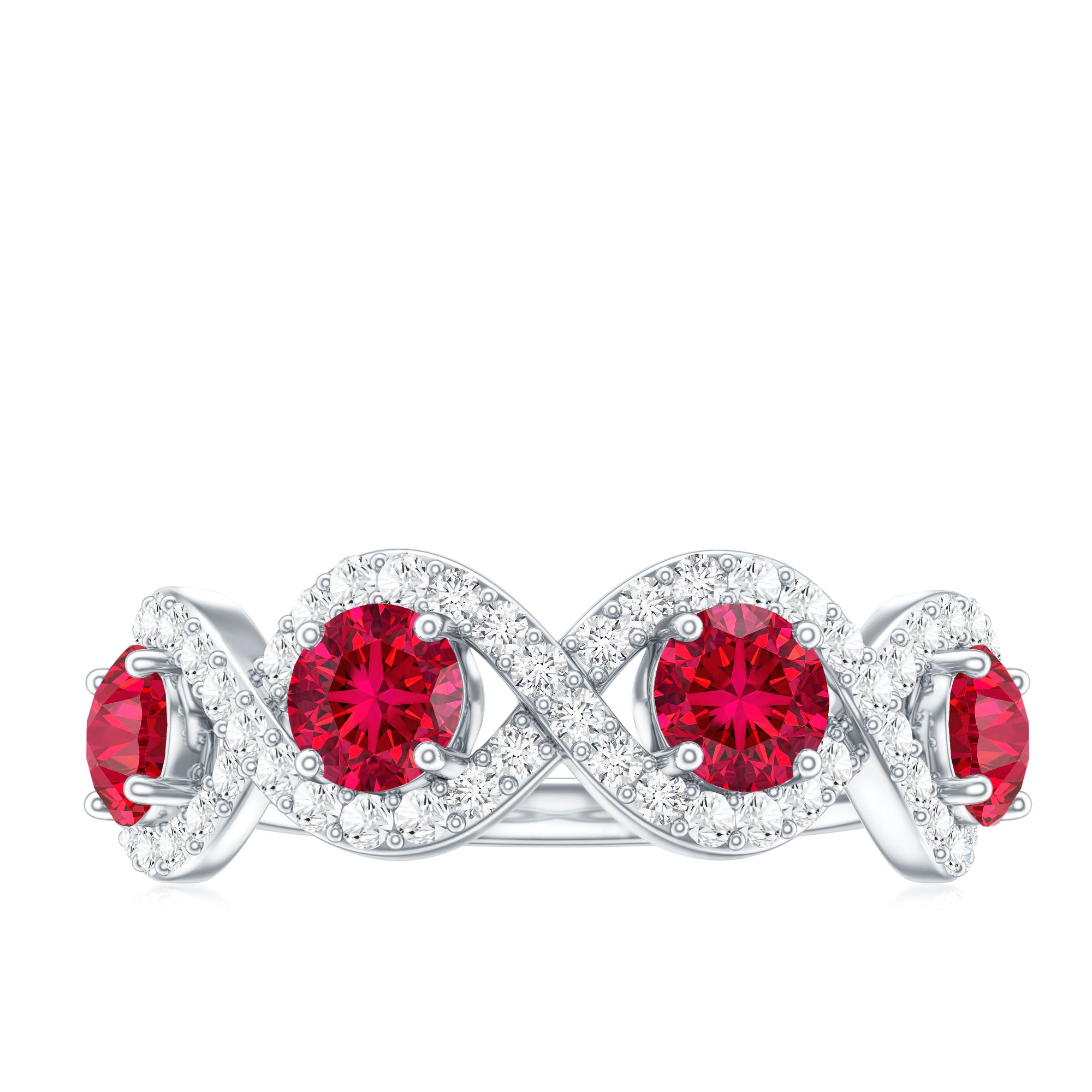 Certified Lab Created Ruby Half Eternity Infinity Ring with Diamond AAAA - Rosec Jewels