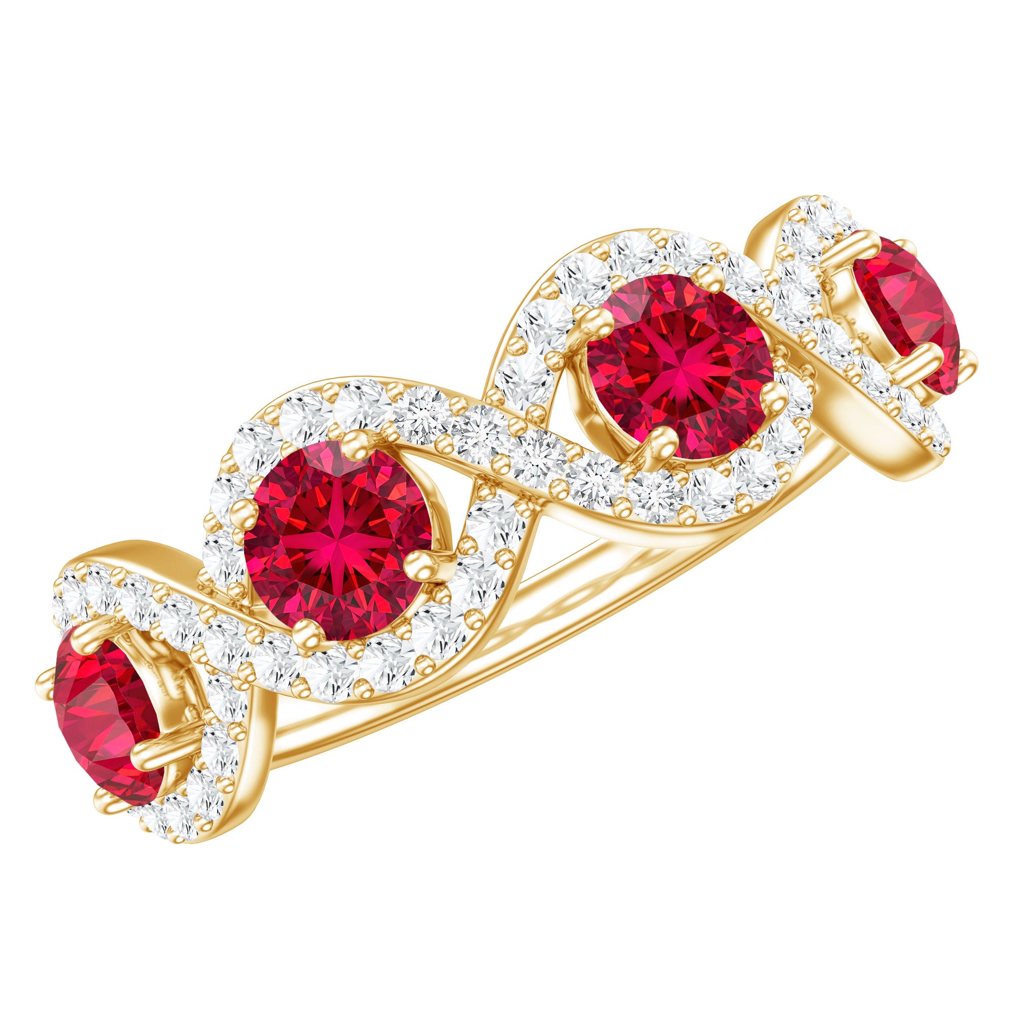 Certified Lab Created Ruby Half Eternity Infinity Ring with Diamond AAAA - Rosec Jewels