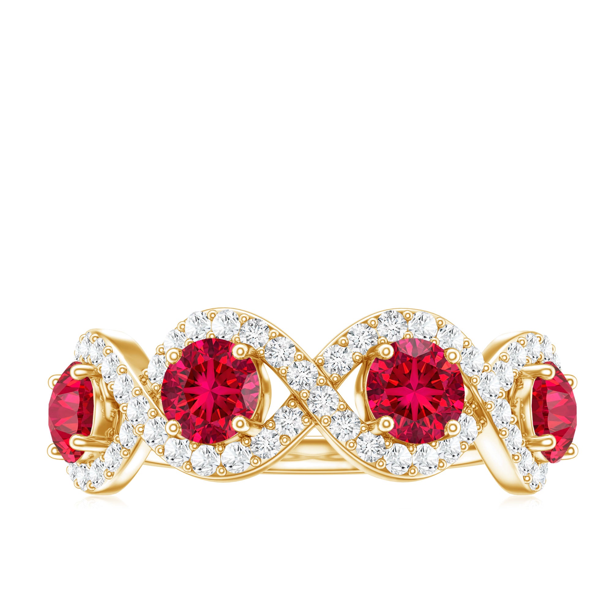 Certified Lab Created Ruby Half Eternity Infinity Ring with Diamond AAAA - Rosec Jewels