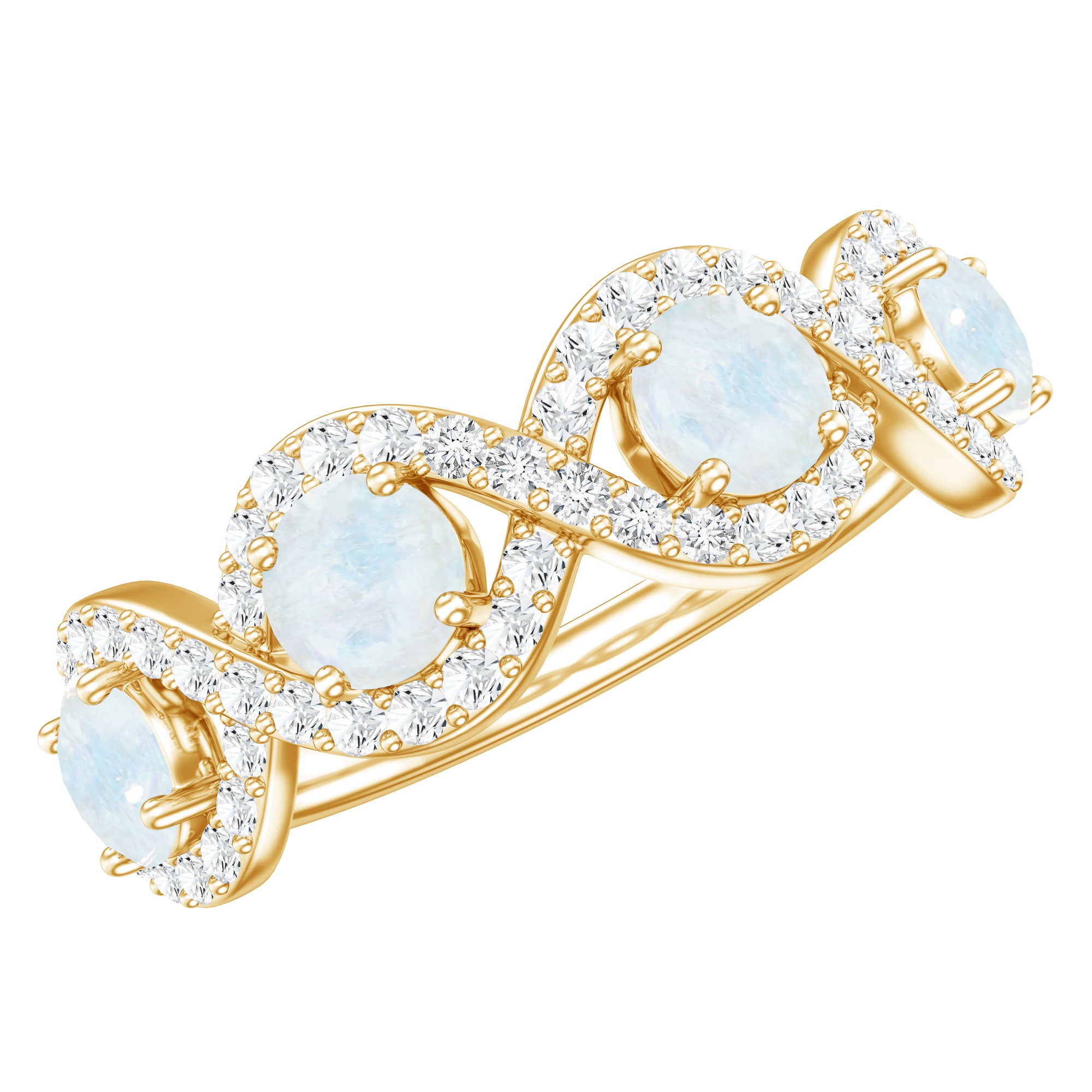 Genuine Moonstone Half Eternity Ring with Diamond AAA - Rosec Jewels
