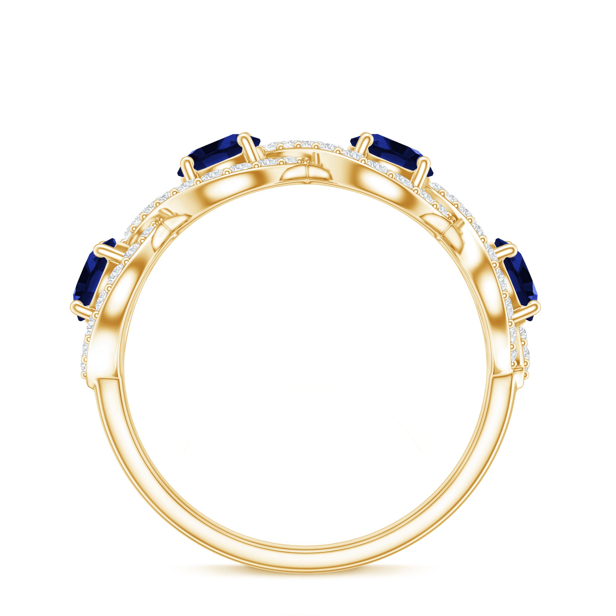 2 CT Lab-Created Blue Sapphire and Diamond Braided Half Eternity Band Ring AAAA - Rosec Jewels