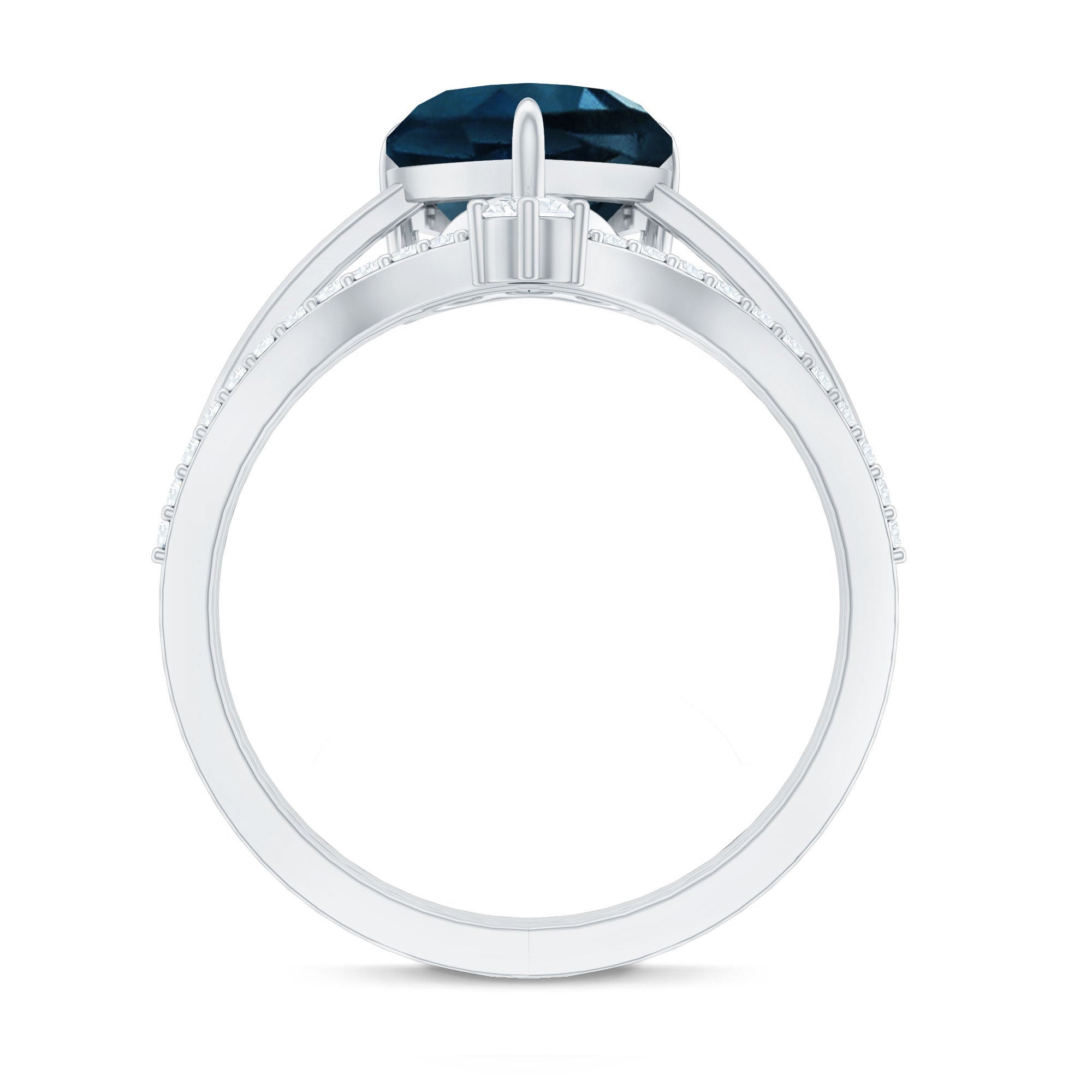 8mm Heart Shaped London Blue Topaz Solitaire Ring Set with Diamond Curved Band AAA - Rosec Jewels