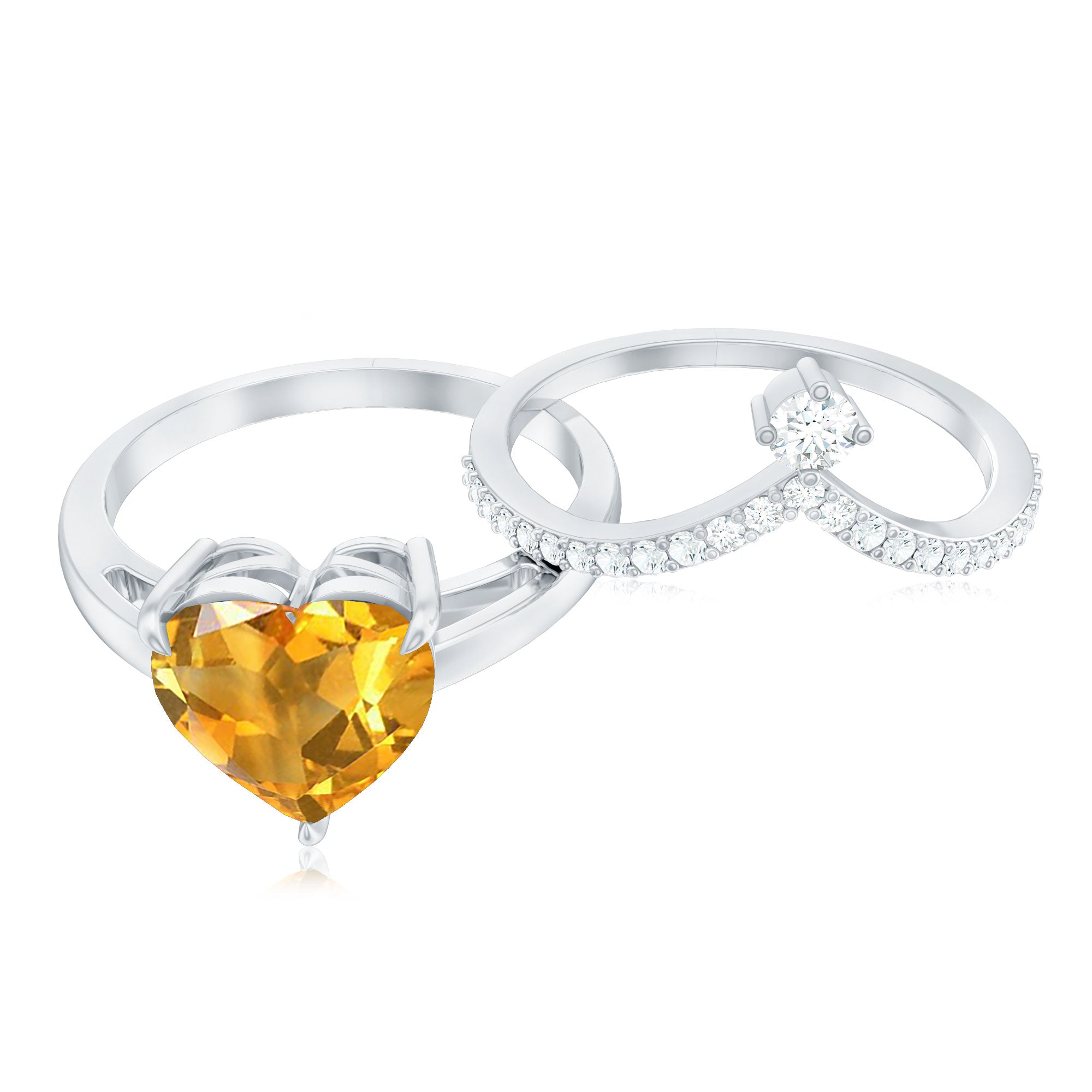 Natural Citrine Heart Engagement Ring with Diamond Enhancer AAA - Rosec Jewels