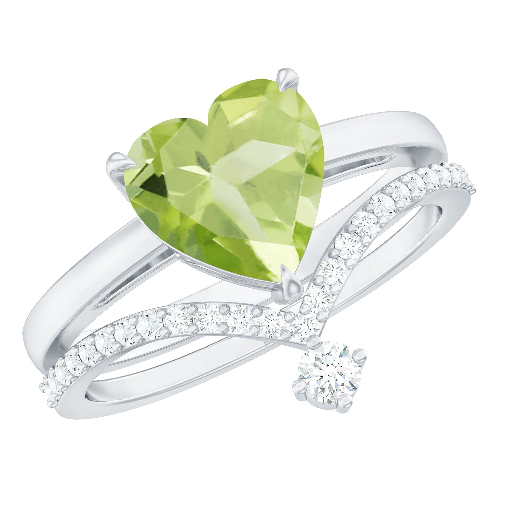 Natural 2 Carat Peridot Heart Engagement Ring with Diamond Enhancer AAA - Rosec Jewels
