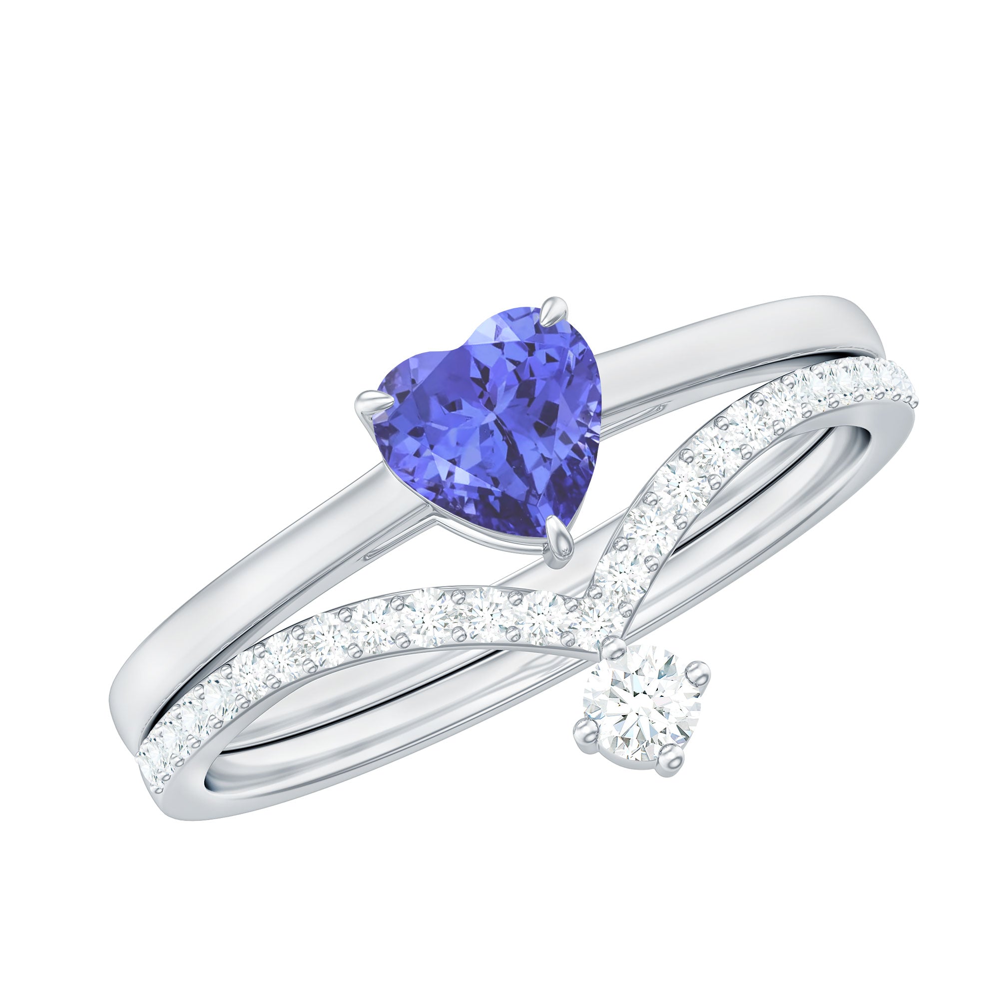 Heart Shape Tanzanite Solitaire Ring Set with Diamond