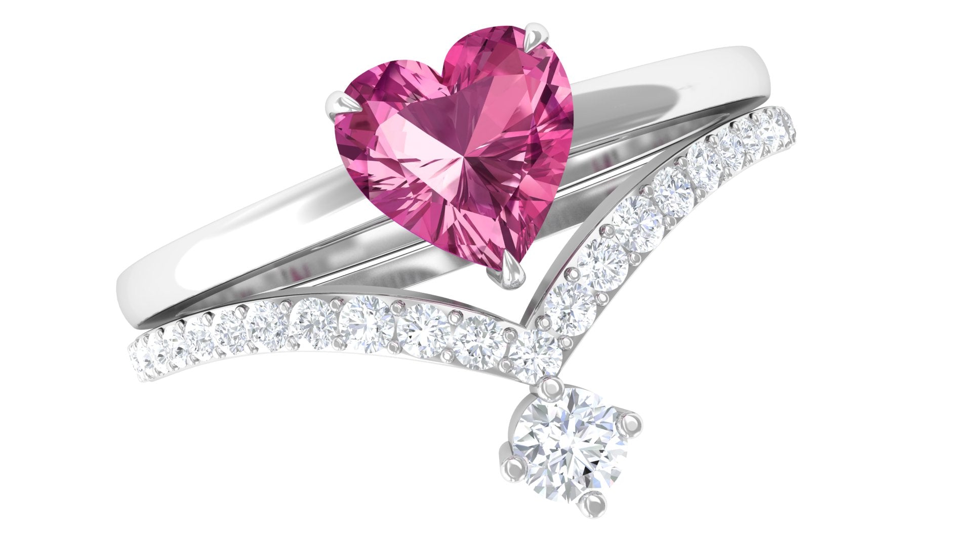 Heart Shape Pink Tourmaline Ring Set with Diamond