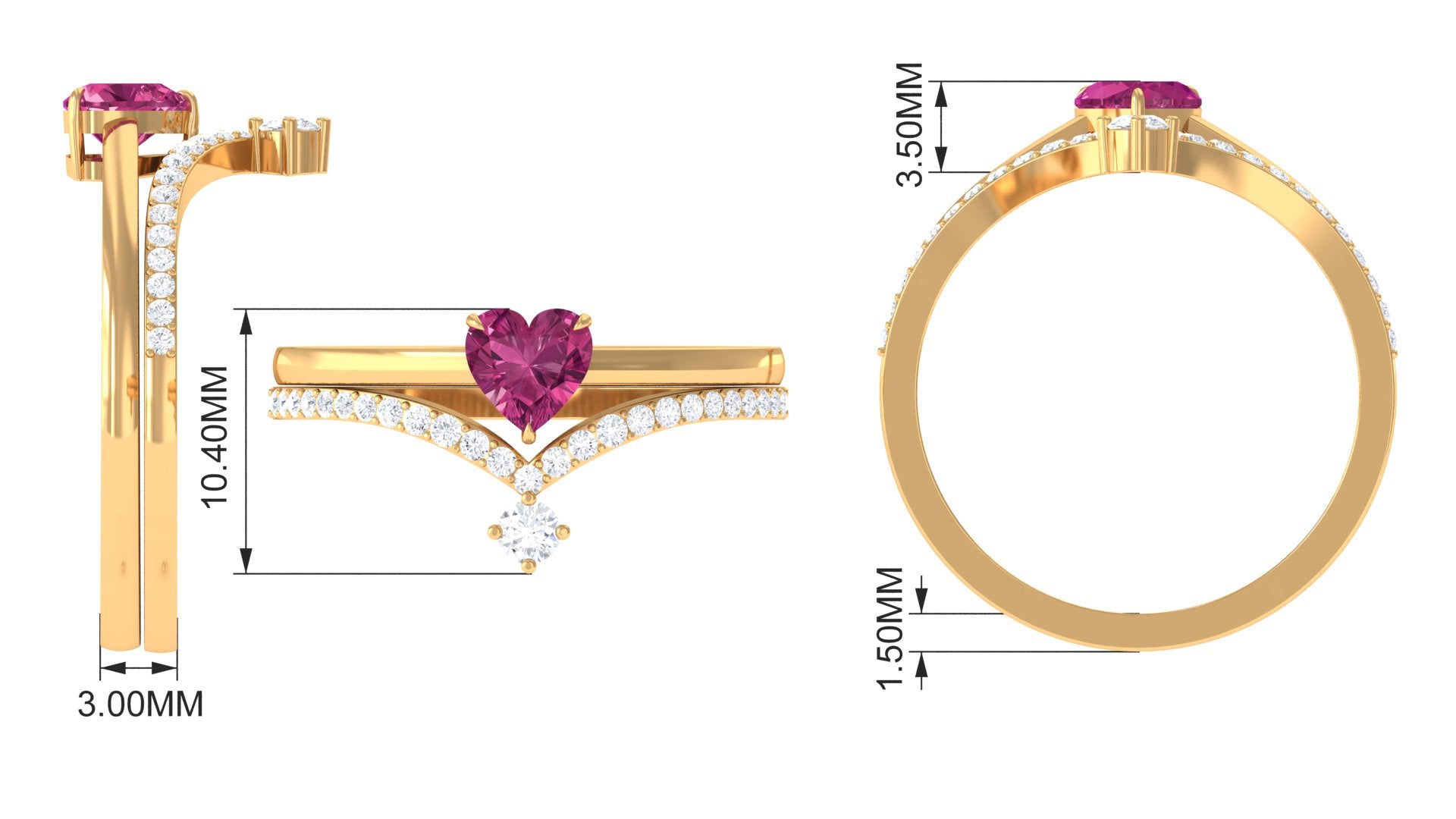 Heart Shape Pink Tourmaline Ring Set with Diamond AAA - Rosec Jewels