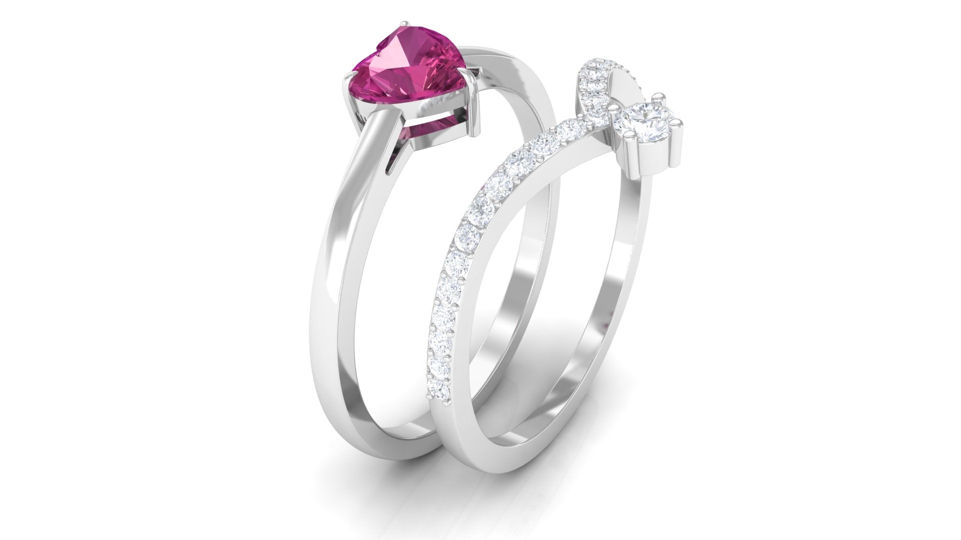 Heart Shape Pink Tourmaline Ring Set with Diamond AAA - Rosec Jewels