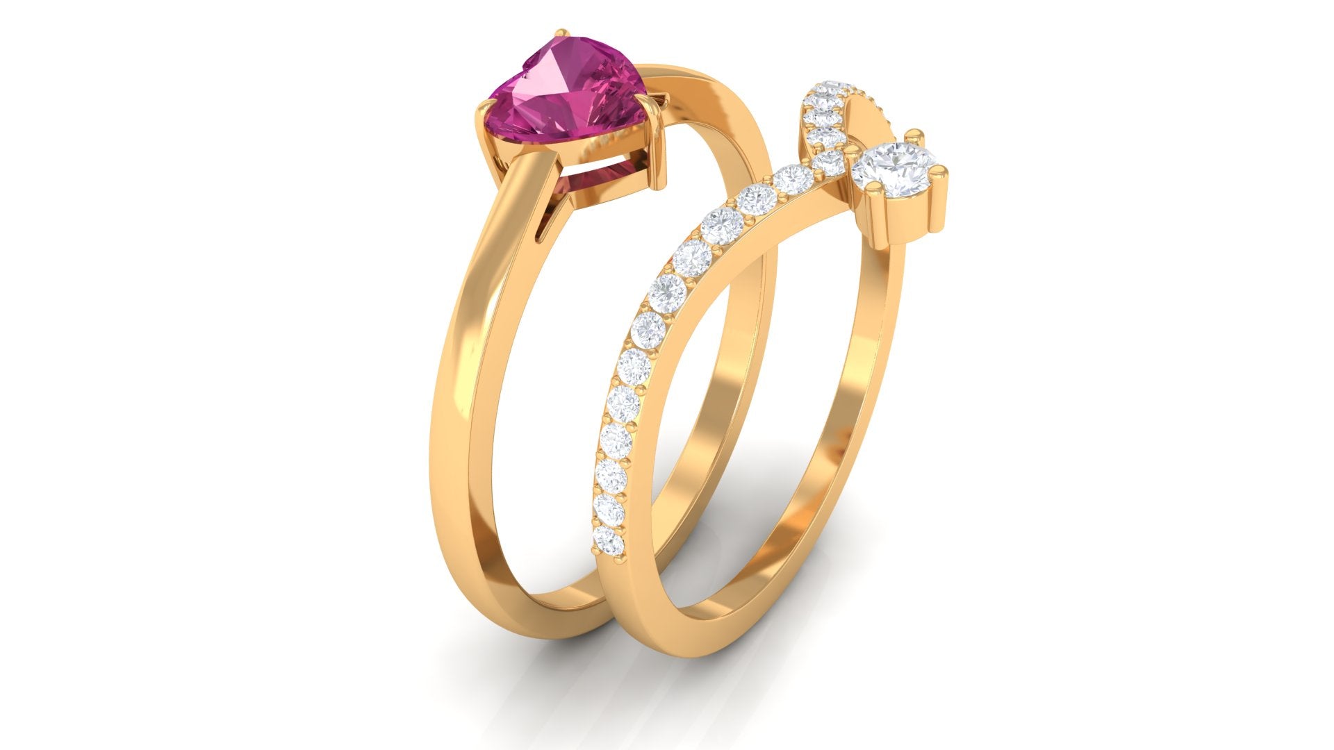 Heart Shape Pink Tourmaline Ring Set with Diamond AAA - Rosec Jewels