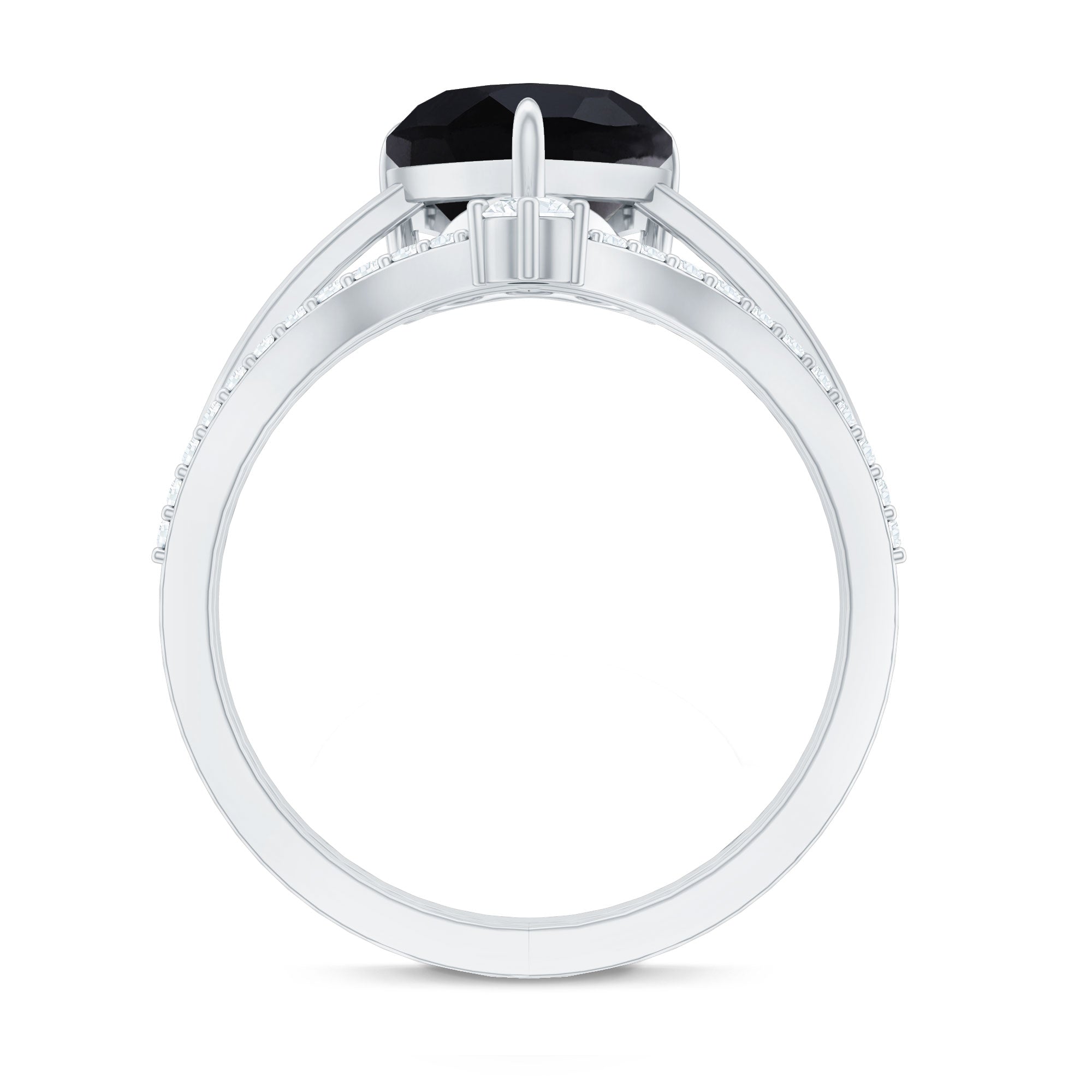 Real Black Onyx and Diamond Heart Wedding Ring Set AAA - Rosec Jewels