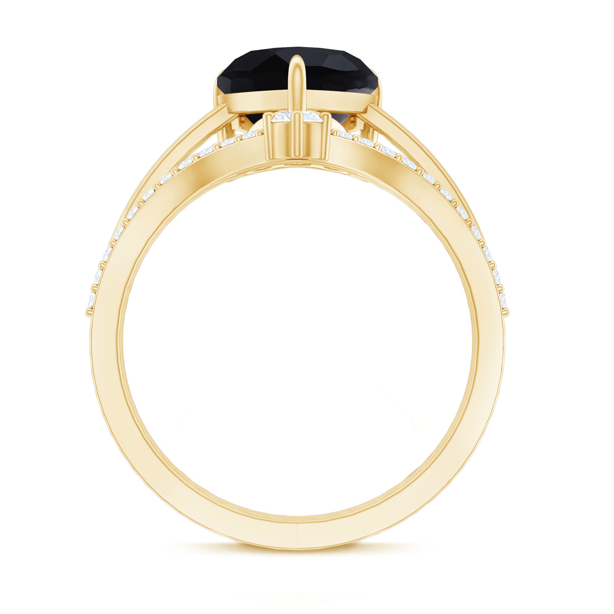 Real Black Onyx and Diamond Heart Wedding Ring Set AAA - Rosec Jewels