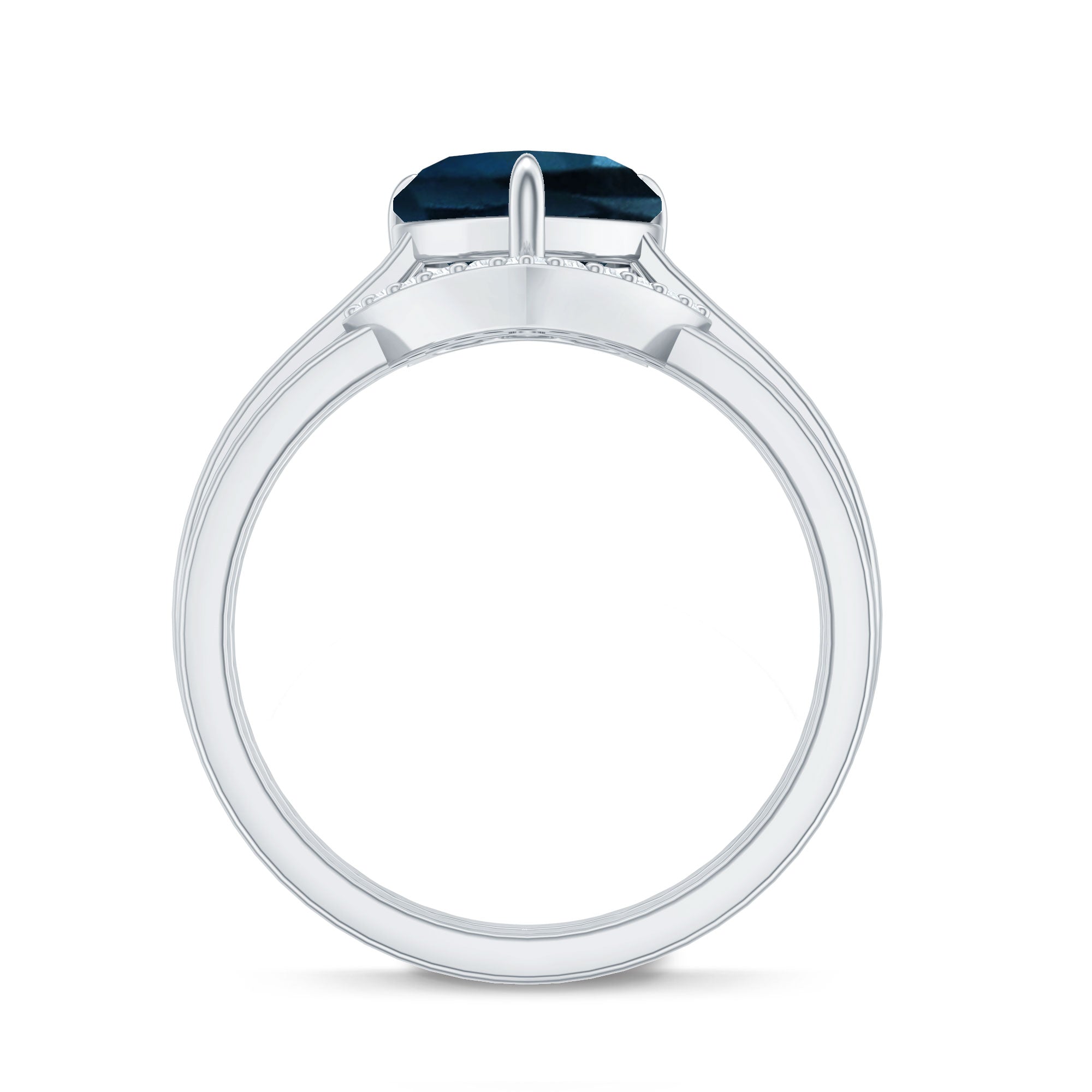 8mm London Blue Topaz Heart Ring Set with Diamond AAA - Rosec Jewels