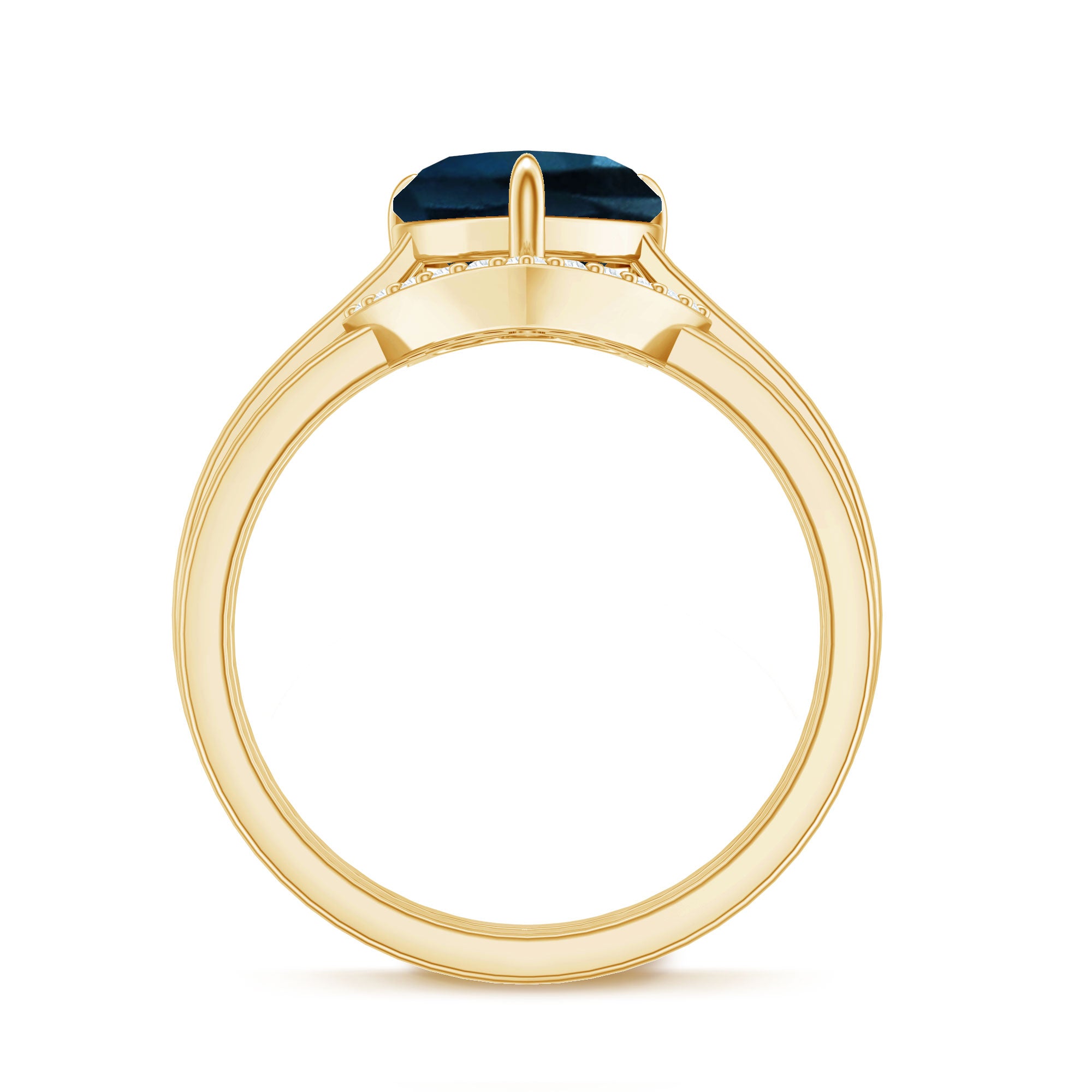 8mm London Blue Topaz Heart Ring Set with Diamond AAA - Rosec Jewels