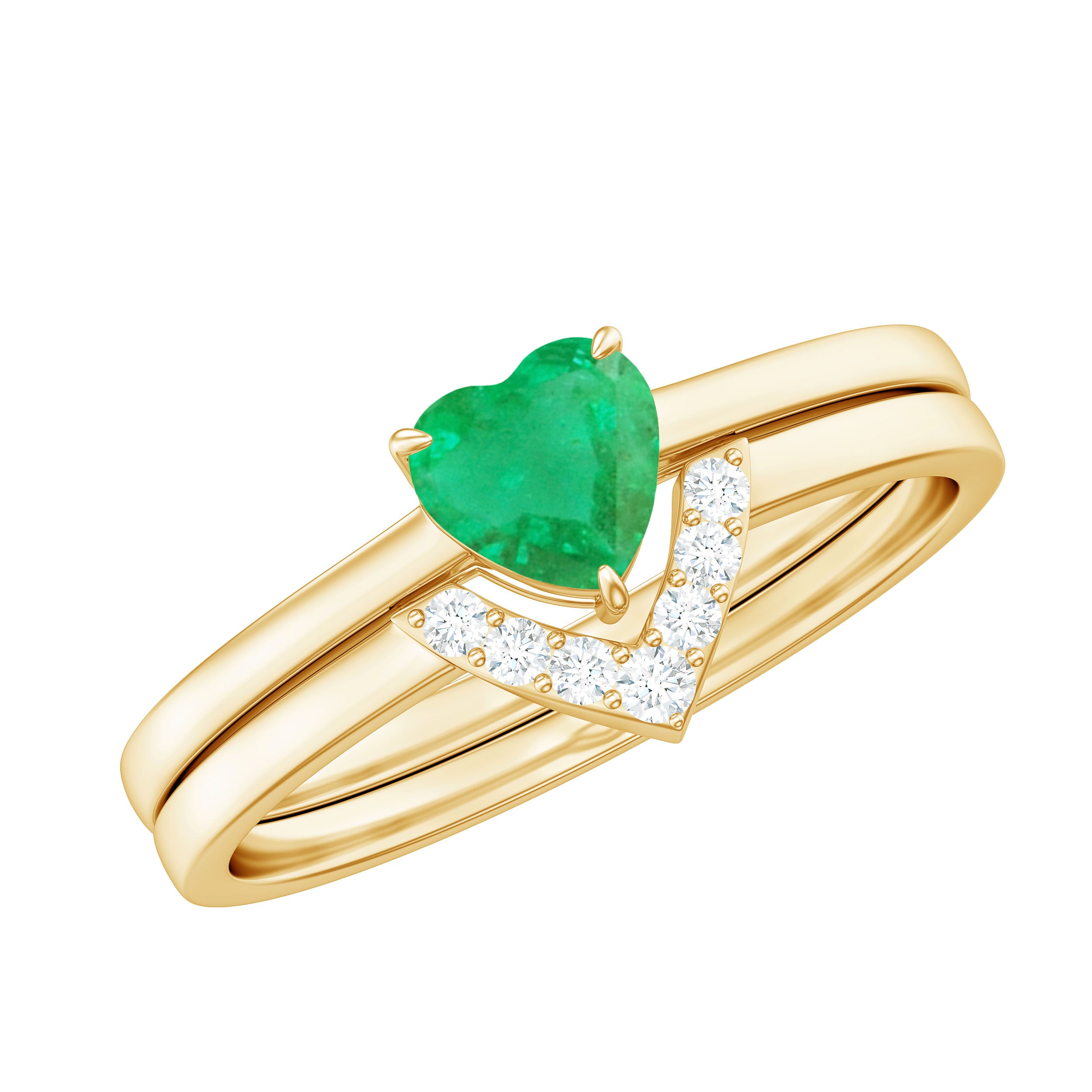 Natural Heart Shape Emerald Diamond Wedding Ring Set with Certificate AAA - Rosec Jewels