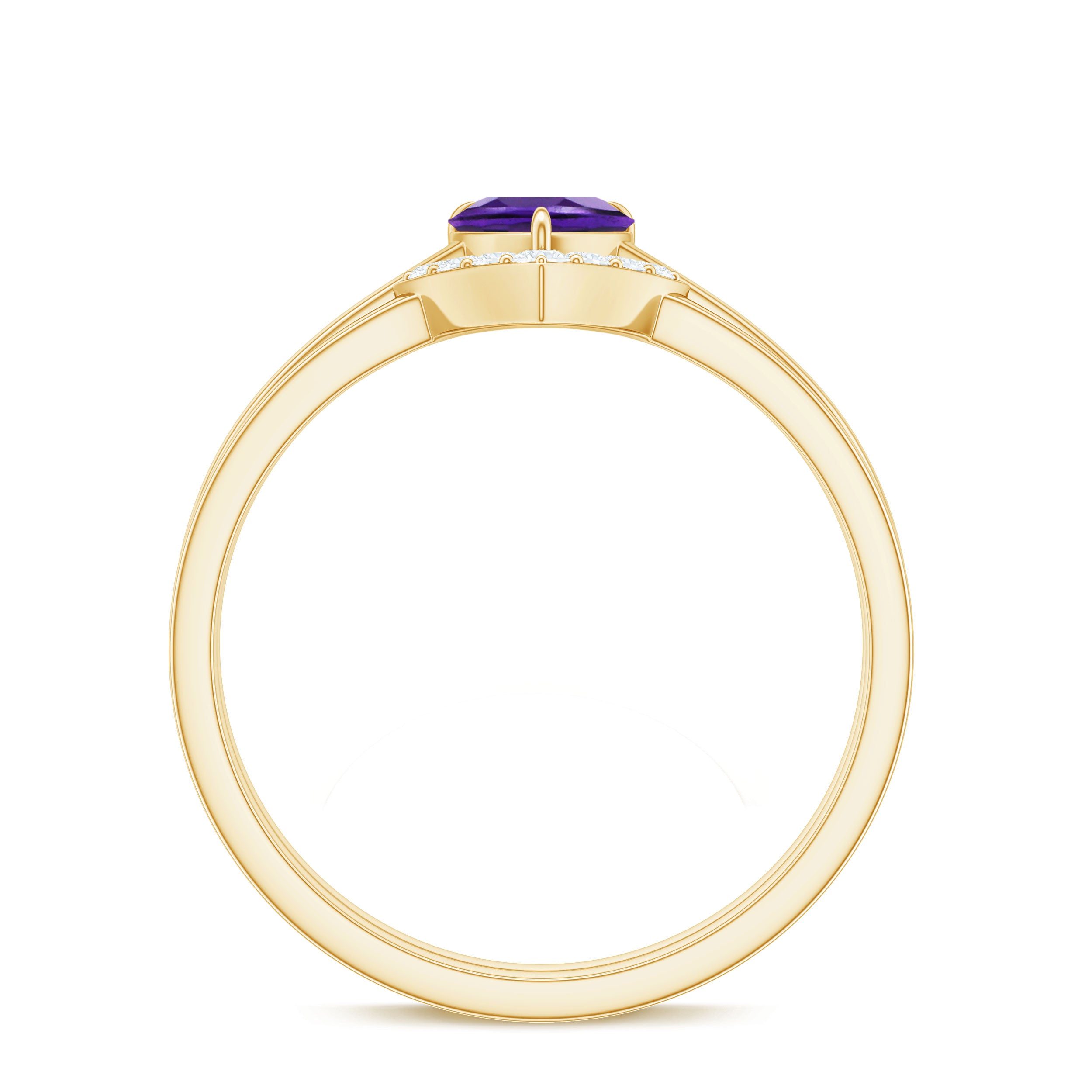 Natural Heart Shape Amethyst Engagement Ring Set with Diamond AAA - Rosec Jewels