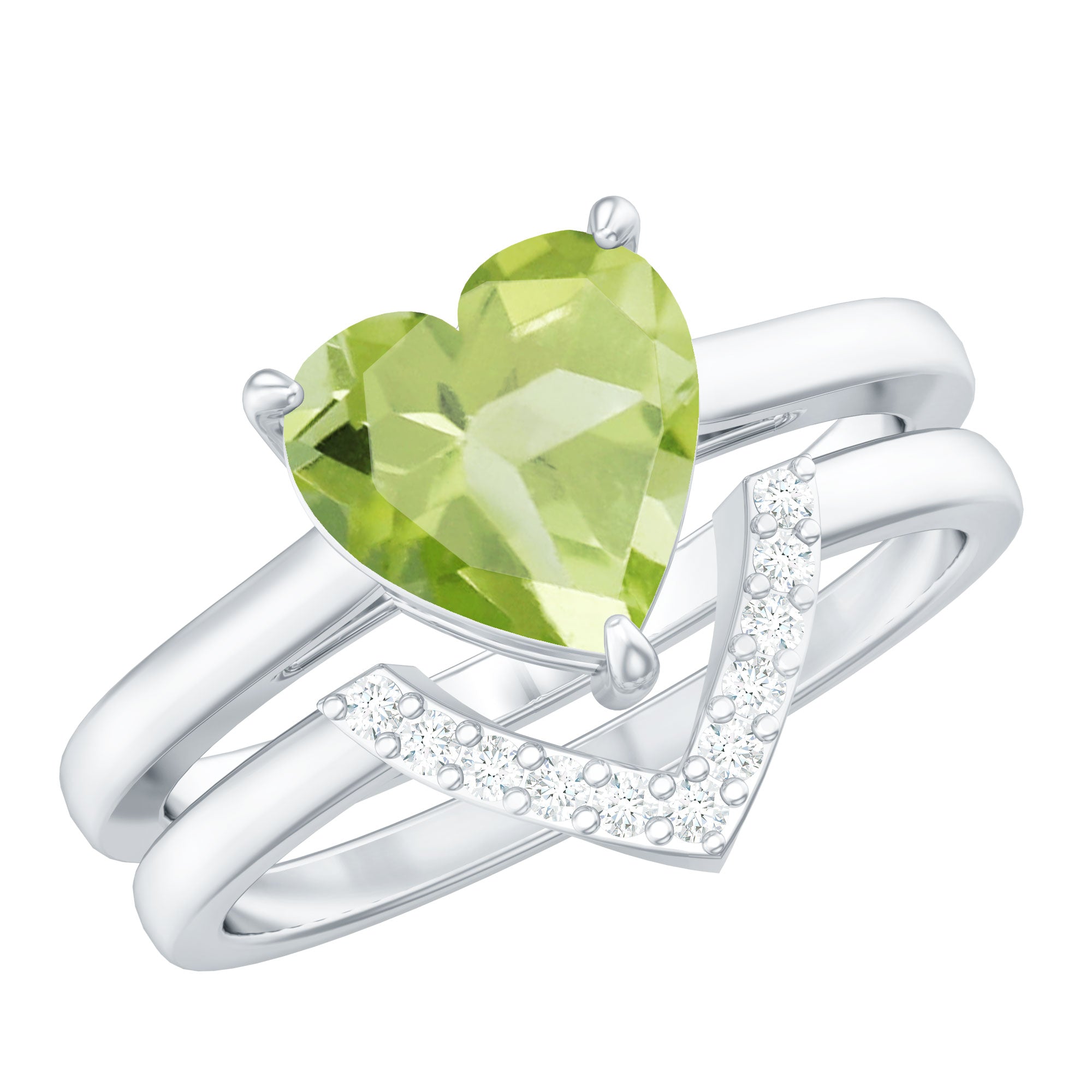 Heart Shape Peridot and Diamond Ring Set