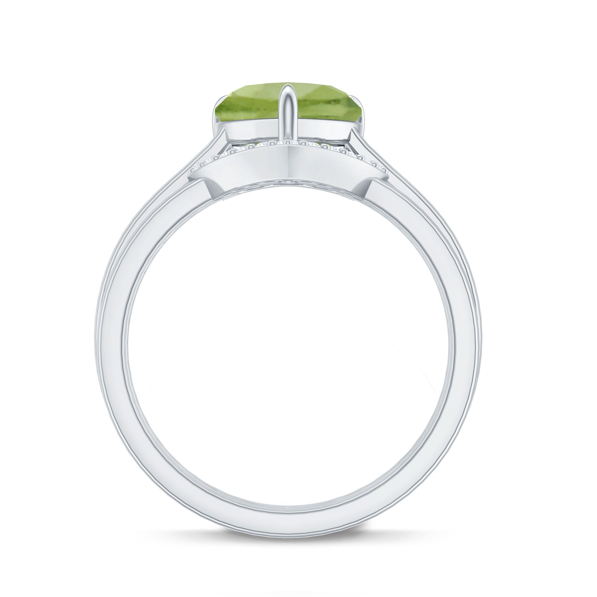 Natural 2 Carat Heart Shape Peridot Wedding Ring Set of 2 with Diamond AAA - Rosec Jewels