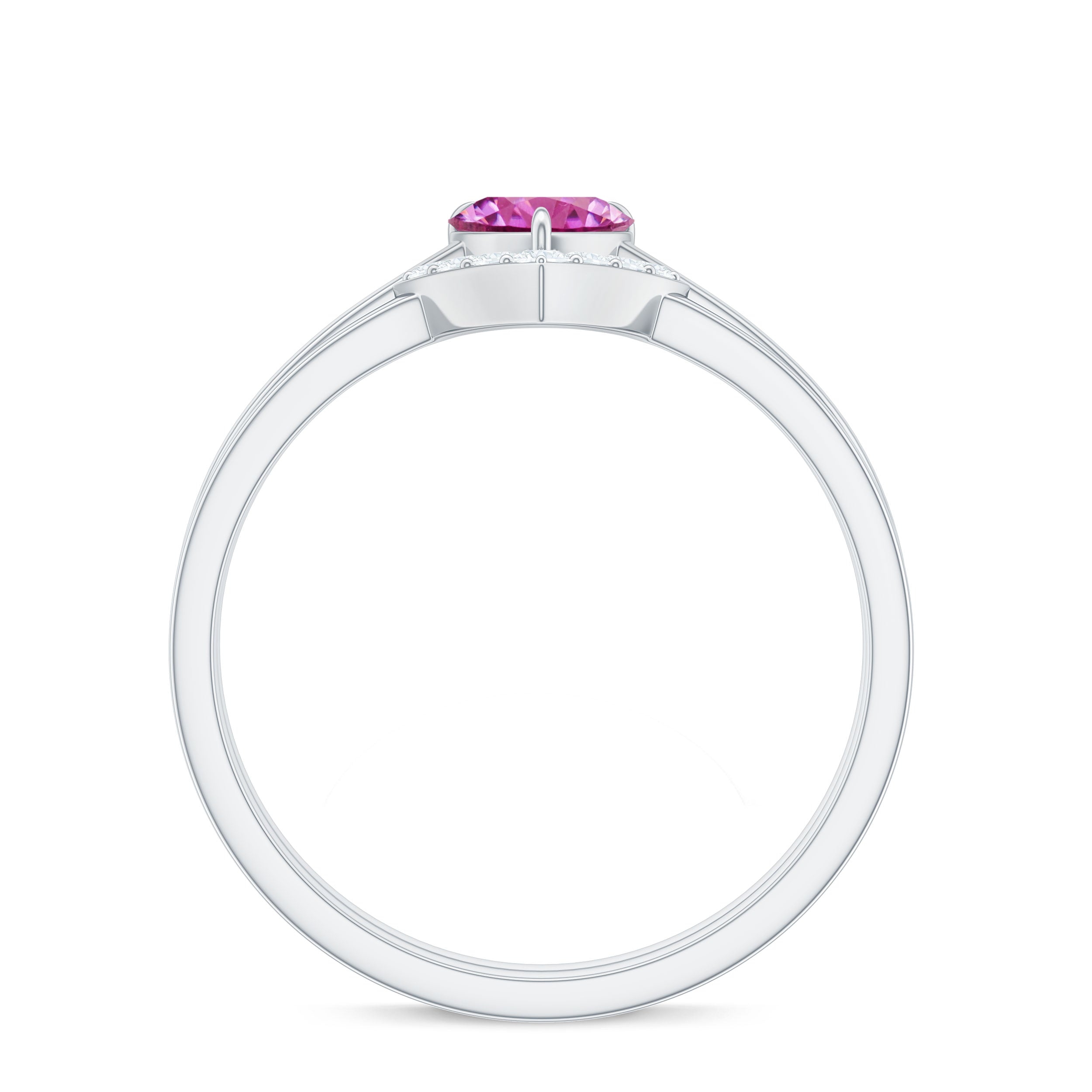 Pink Tourmaline Heart Ring Set with Diamond AAA - Rosec Jewels