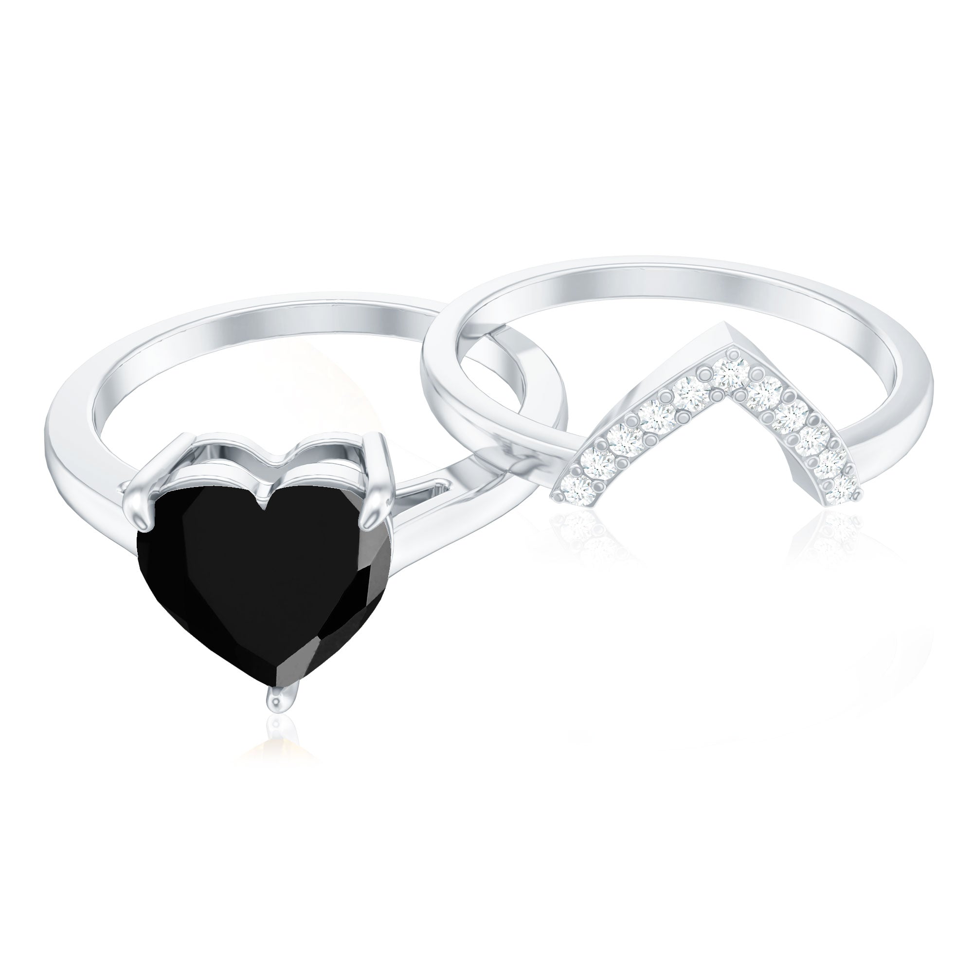Heart Shaped Black Onyx Engagement Ring with Diamond Enhancer AAA - Rosec Jewels