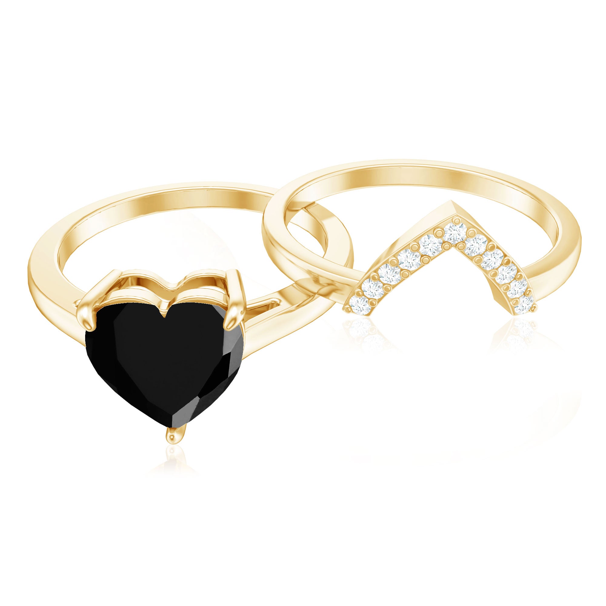 Heart Shaped Black Onyx Engagement Ring with Diamond Enhancer AAA - Rosec Jewels