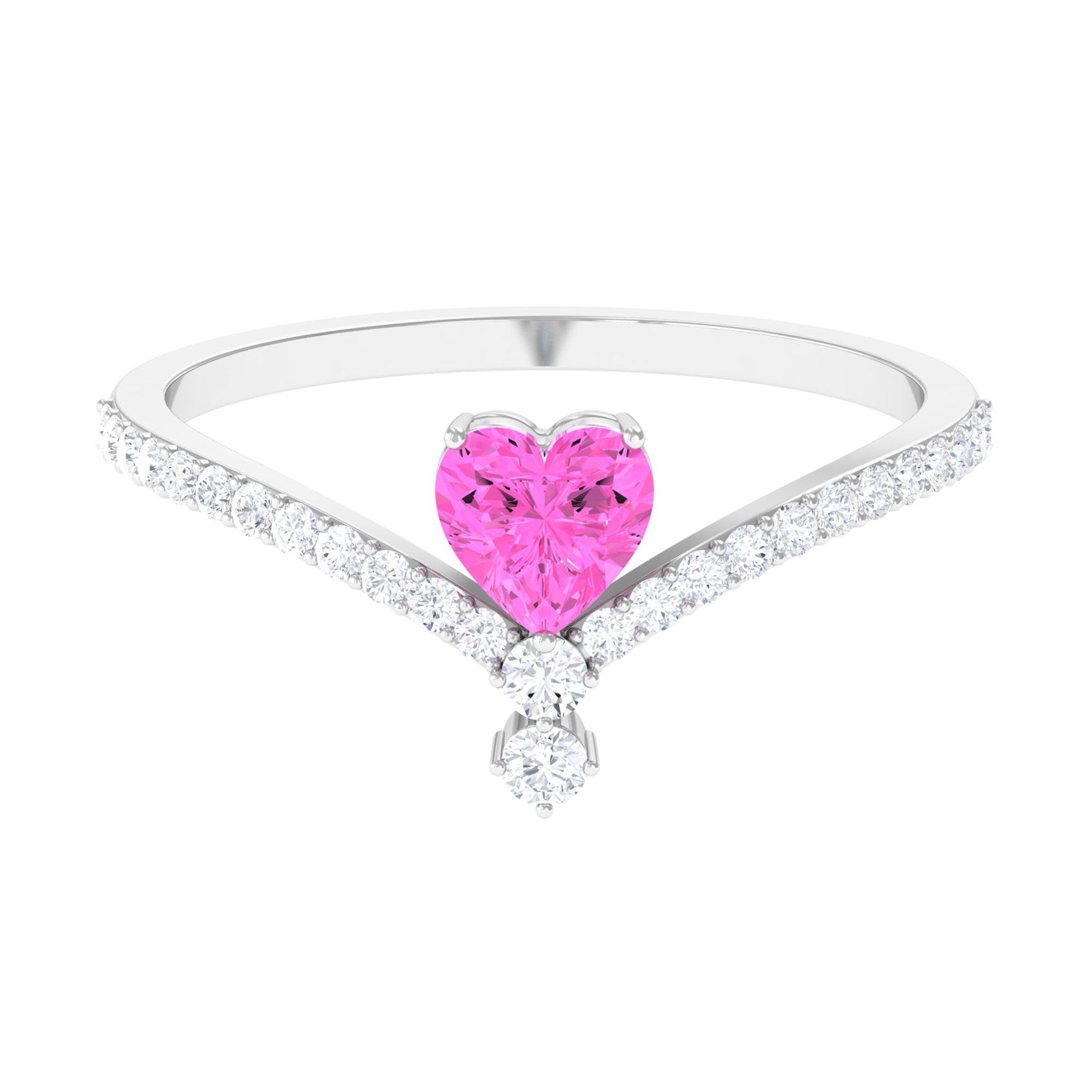 Heart Shape Pink Sapphire Solitaire Ring with Diamond