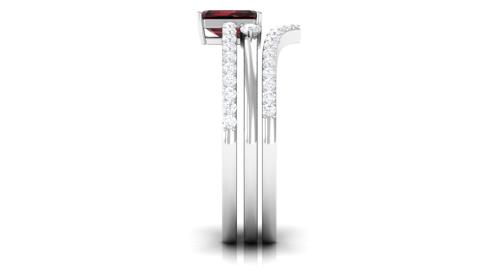 Rosec Jewels-Natural Emerald Cut Garnet Diamond Wedding Bridal Ring Set of 3