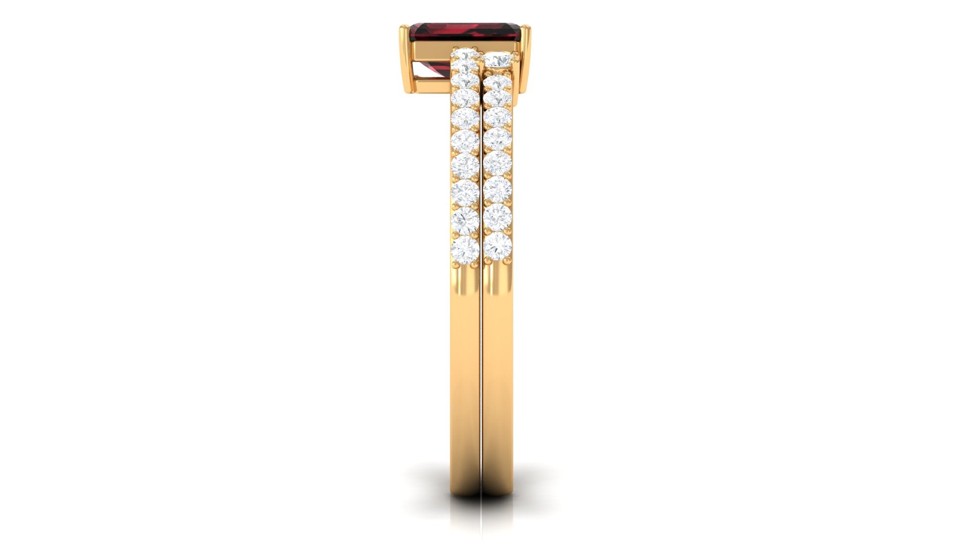 Certified Real Garnet Diamond Emerald Cut Engagement Ring with Wedding Band Cuff AAA - Rosec Jewels