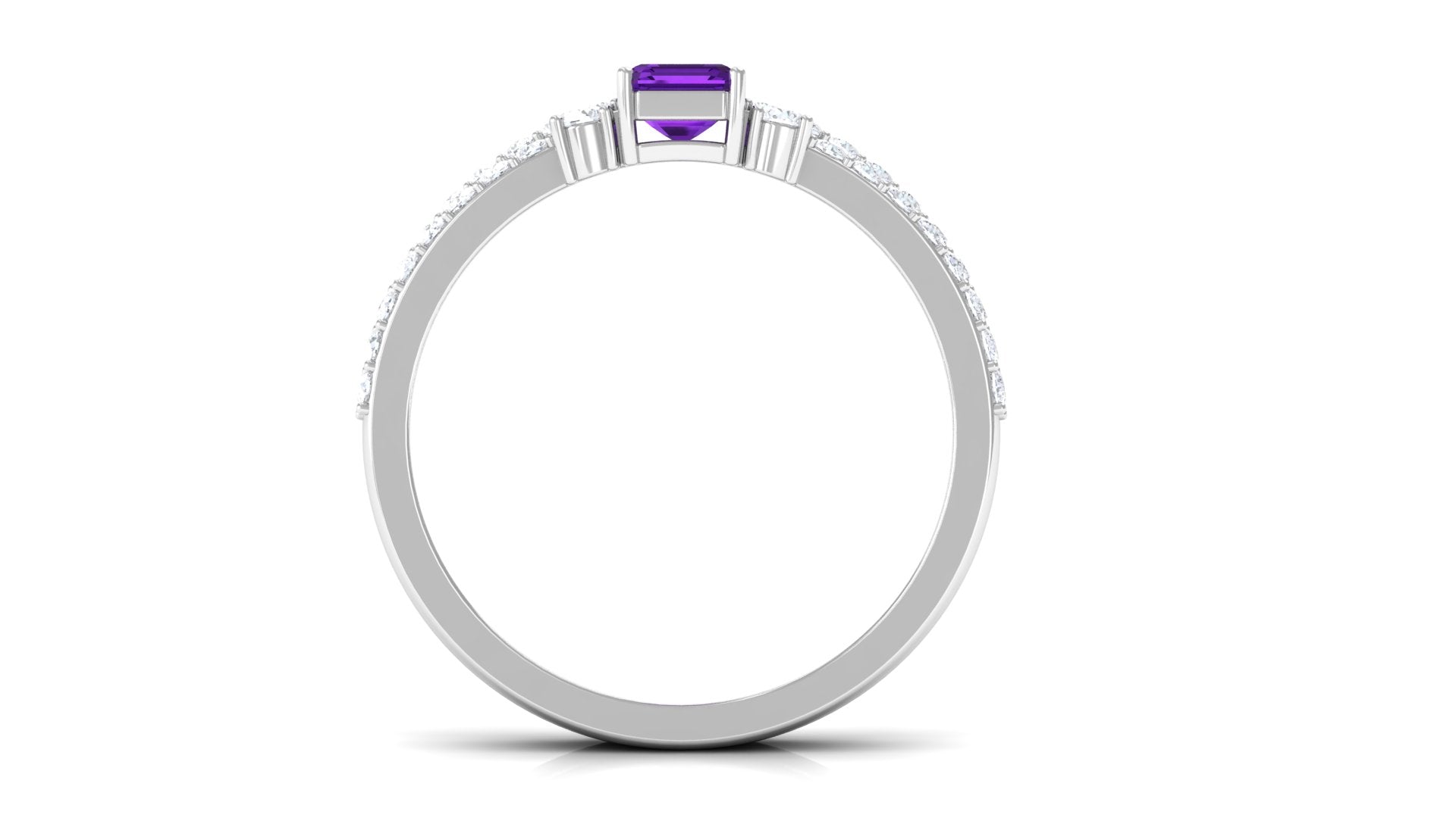 Certified Real 1.4 Carat Emerald Cut Amethyst Wedding Bridal Ring Set with Diamond AAA - Rosec Jewels