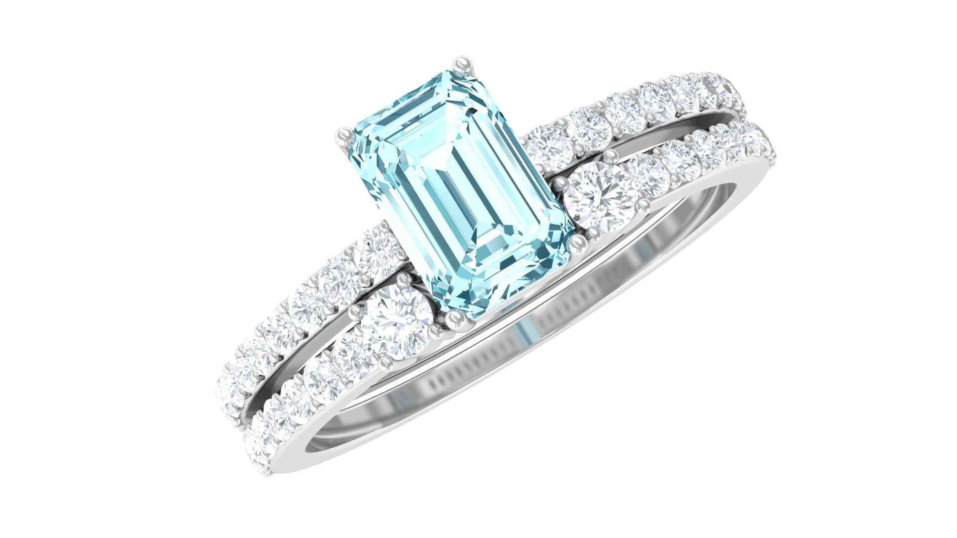 Aquamarine and Diamond Solitaire Ring Set in Prong Setting
