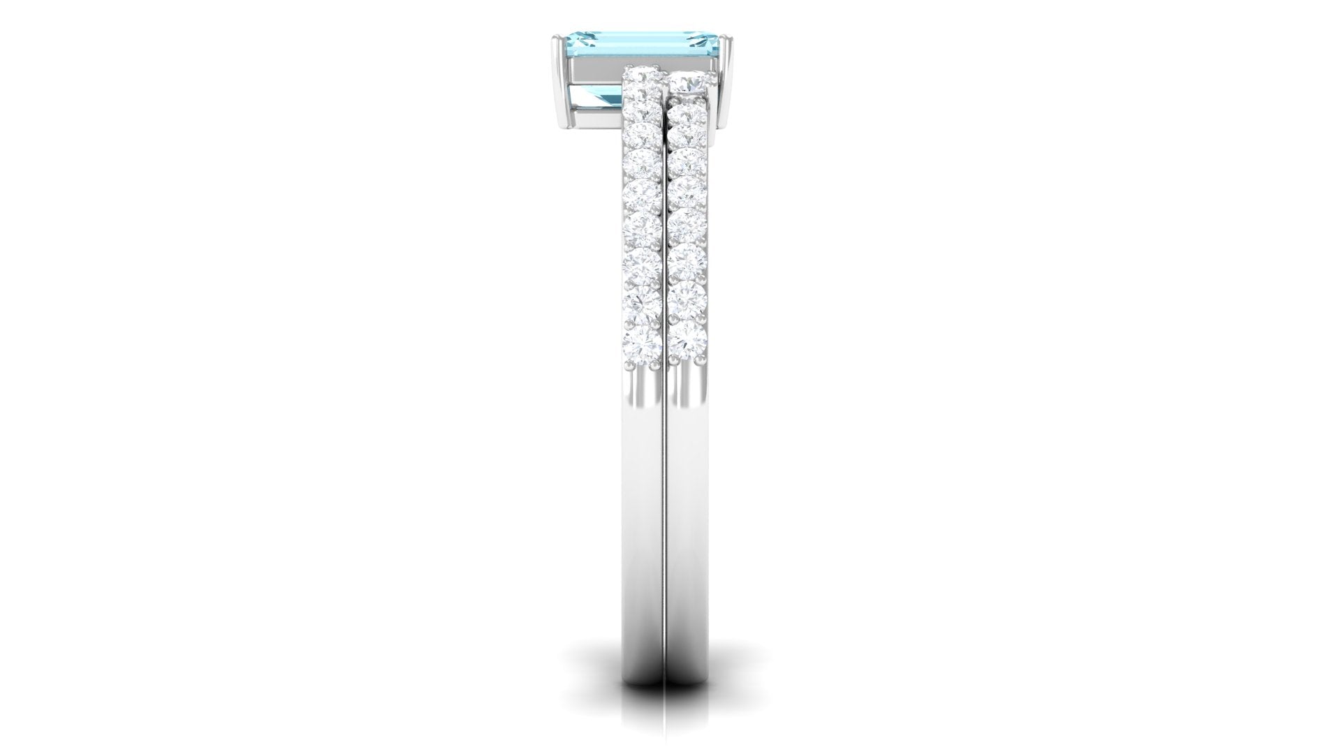 Natural 0.6 Carat Aquamarine and Diamond Emerald Cut Bridal Ring Set AAA - Rosec Jewels