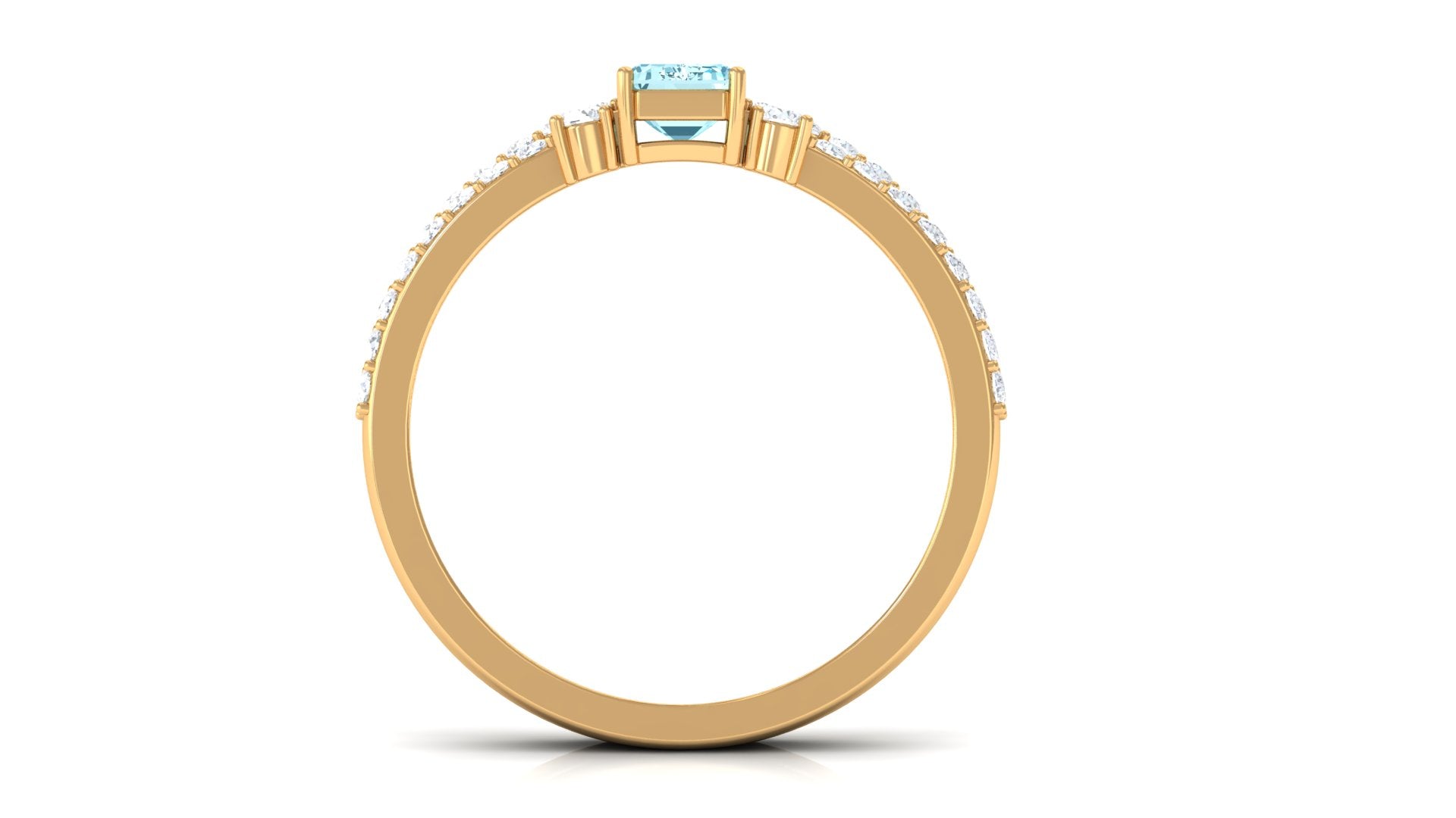 Natural 0.6 Carat Aquamarine and Diamond Emerald Cut Bridal Ring Set AAA - Rosec Jewels