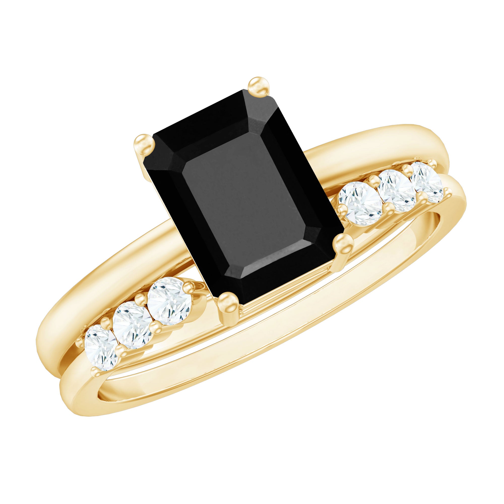 Certified 1.6 Carat Lab Grown Black Diamond Emerald Engagement Ring with White Diamond Enhancer AAAA ( Synthetic ) - Rosec Jewels