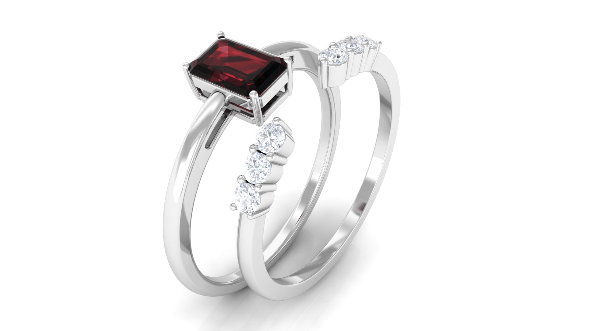 Certified Natural Garnet Diamond Emerald Cut Wedding Bridal Ring Set AAA - Rosec Jewels
