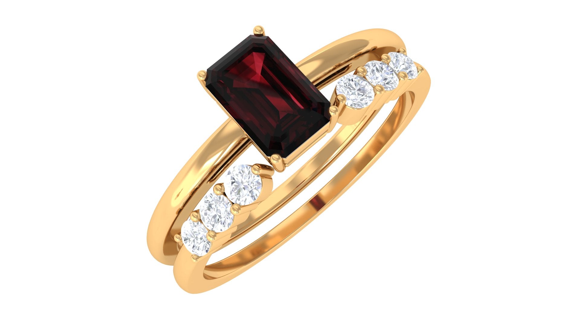 Certified Natural Garnet Diamond Emerald Cut Wedding Bridal Ring Set AAA - Rosec Jewels