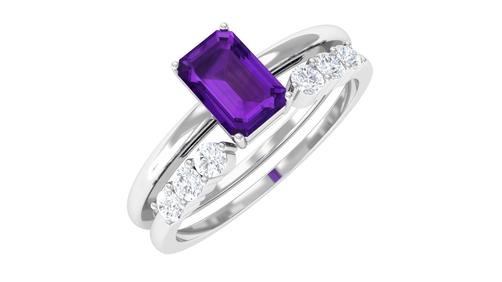 1.4 Carat Emerald Cut Amethyst Engagement Ring with Diamond Enhancer AAA - Rosec Jewels